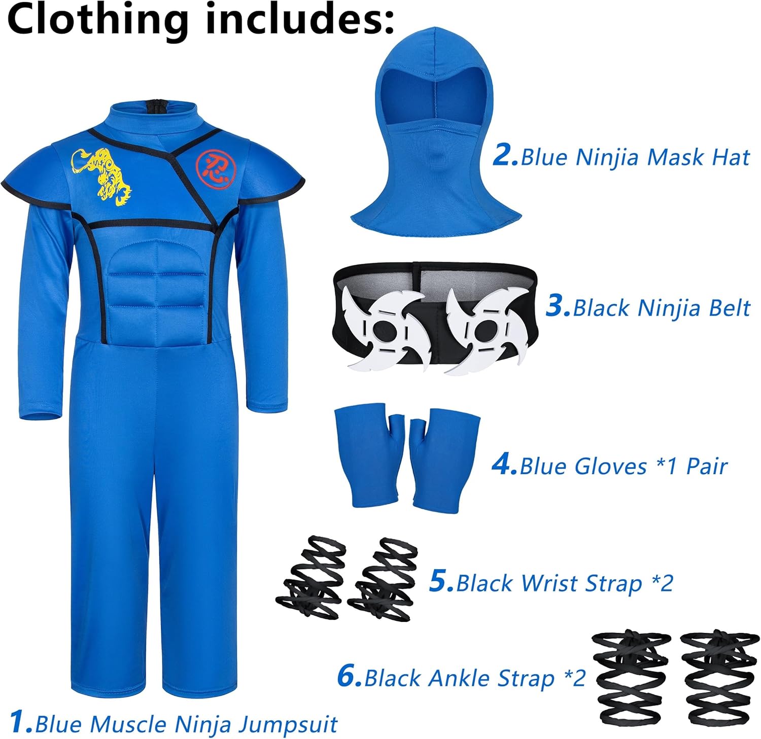 Kids Ninjia Costume - Muscle Ninja Costume Suit with Deluxe Ninja Toys for Little Boys & Girls Halloween Cospaly Dress Up