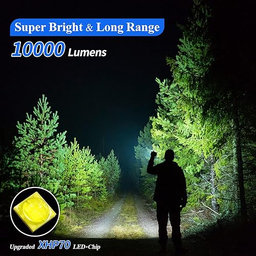 Miniatura 7 de ERAVOR Linternas de alta luminosidad linternas recargables LED 10000 lúmenes XHP70 luz de flash súper brillante linternas de mano de alta potencia