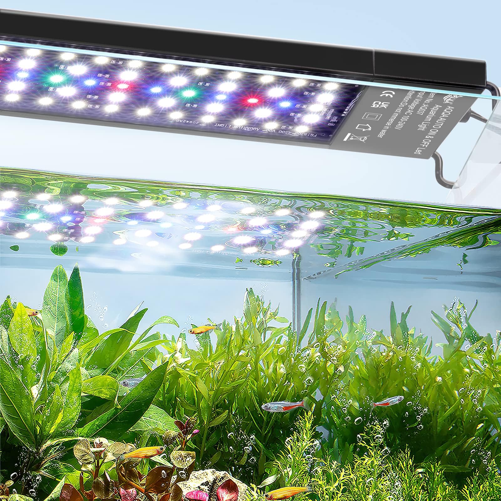 AQQA Luce Acquario LED, 24/7 Ciclo Di Illuminazione Per Acquario, Luce Per Acquario Con Timer, DIY Modalità, Regolabile Per Acquario Con Piante Da 60- 80cm, 22W