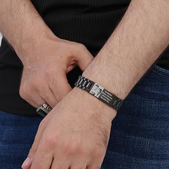 Personalised Bracelet for Dad Men - Engraved Name Text Photo Stainless Steel Jewelry Gifts for Birthday Anniversary Father Husband Grandpa Son Boyfriend