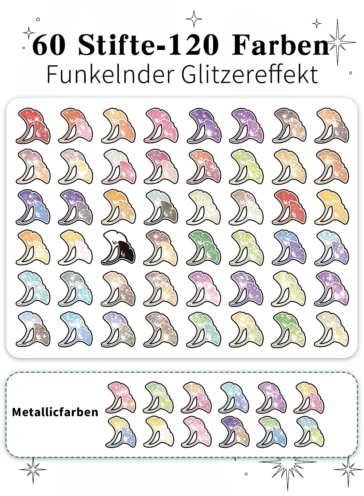 AEDAGA 60 Pack Glitzerstifte Doppelspitze, 120 Farben Glitzer Filzstifte