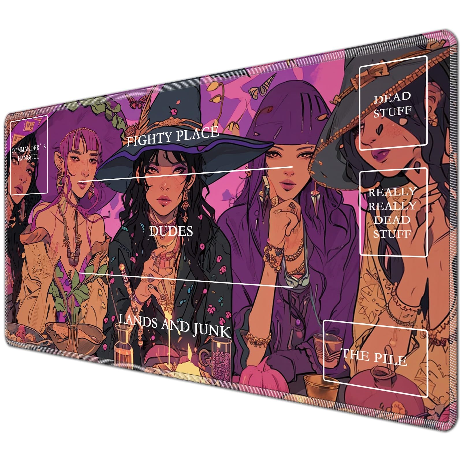 JANENFNA TCG Playmat with Magic Zones 24 x 14 inches Mousepad Compatible for MTG TCG Trading Card Game Play Mats Smooth Rubber Surface Magic The Gathering Play Mat, Cool Girls โ image 1