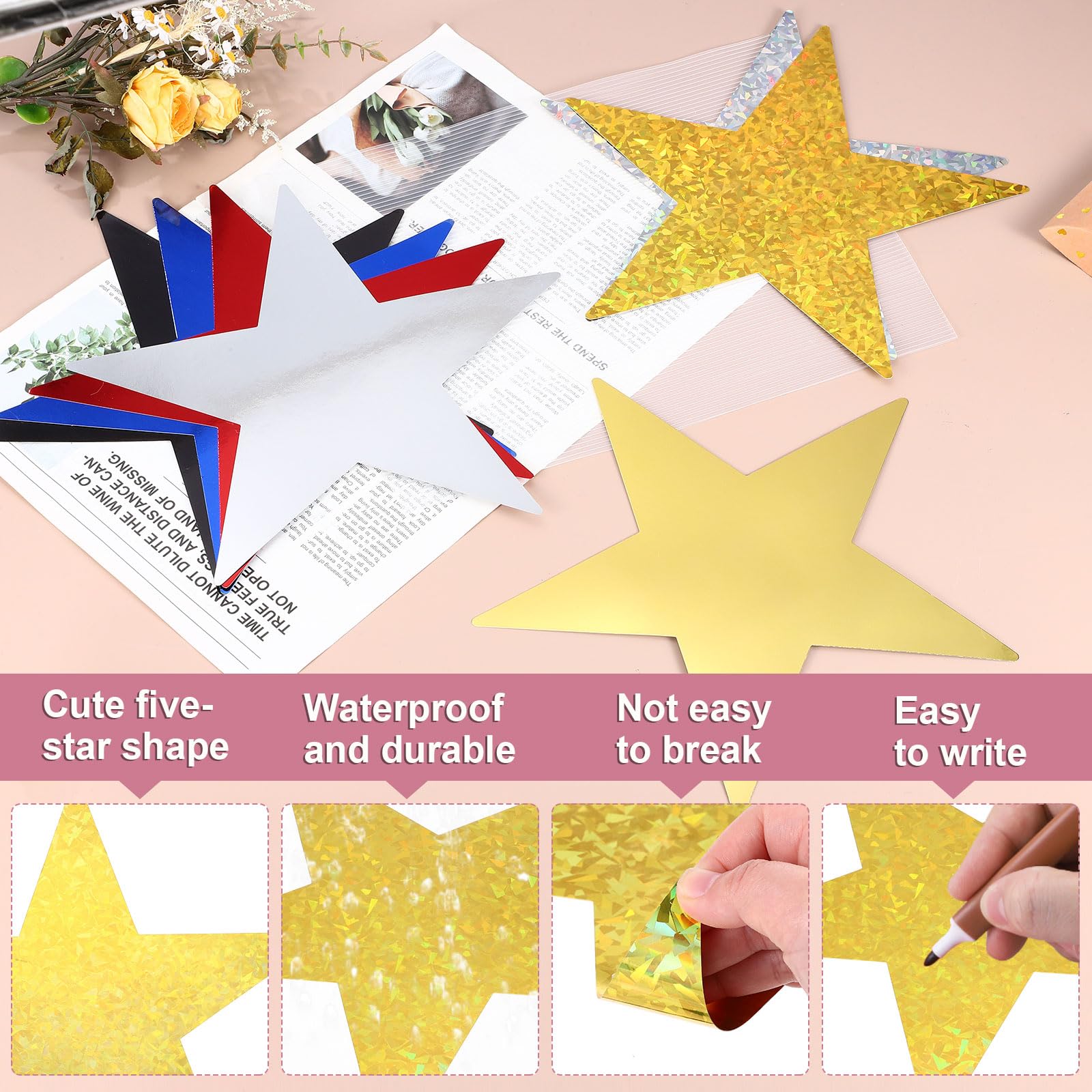 QUARKZMAN Doppia Stampa Stelle Di Carta Confetti 24Pz 6" Laser Oro Decorazioni Per Bacheca