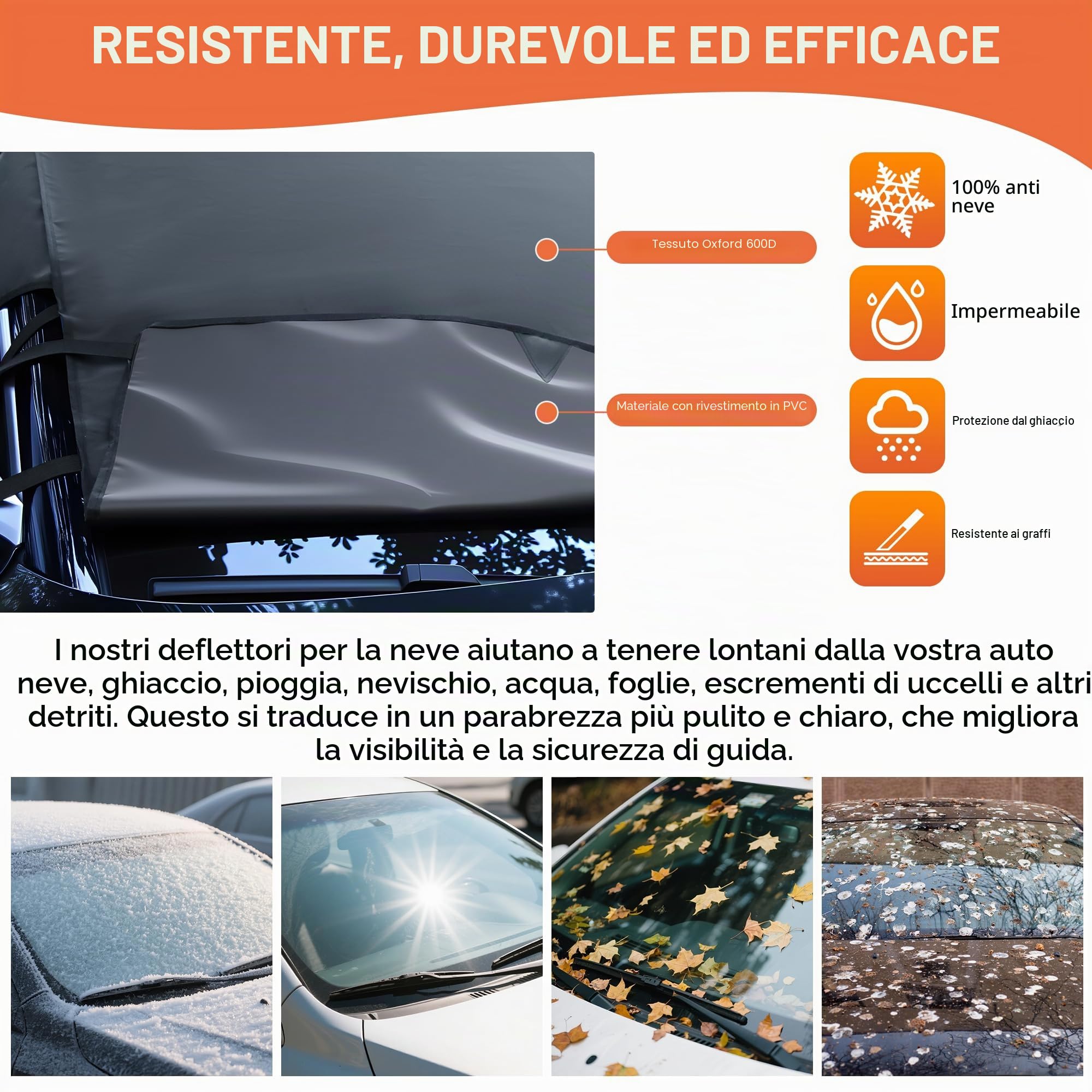 Copri Parabrezza Auto,Copertura Parabrezza Auto Antigelo Anti-Neve Impermeabile Oxford 600D,Copri Parabrezza Antigelo Auto Inverno,Contro Neve,Ghiaccio,Gelo