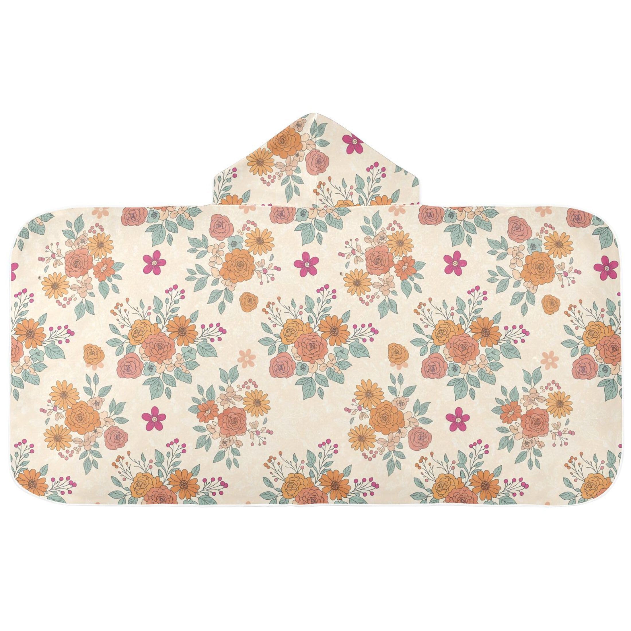 Fuauuyl Flowers Hooded Baby Bath Towel Soft & Breathable Towel for Newborns Infants Toddlers, Nursery Essential