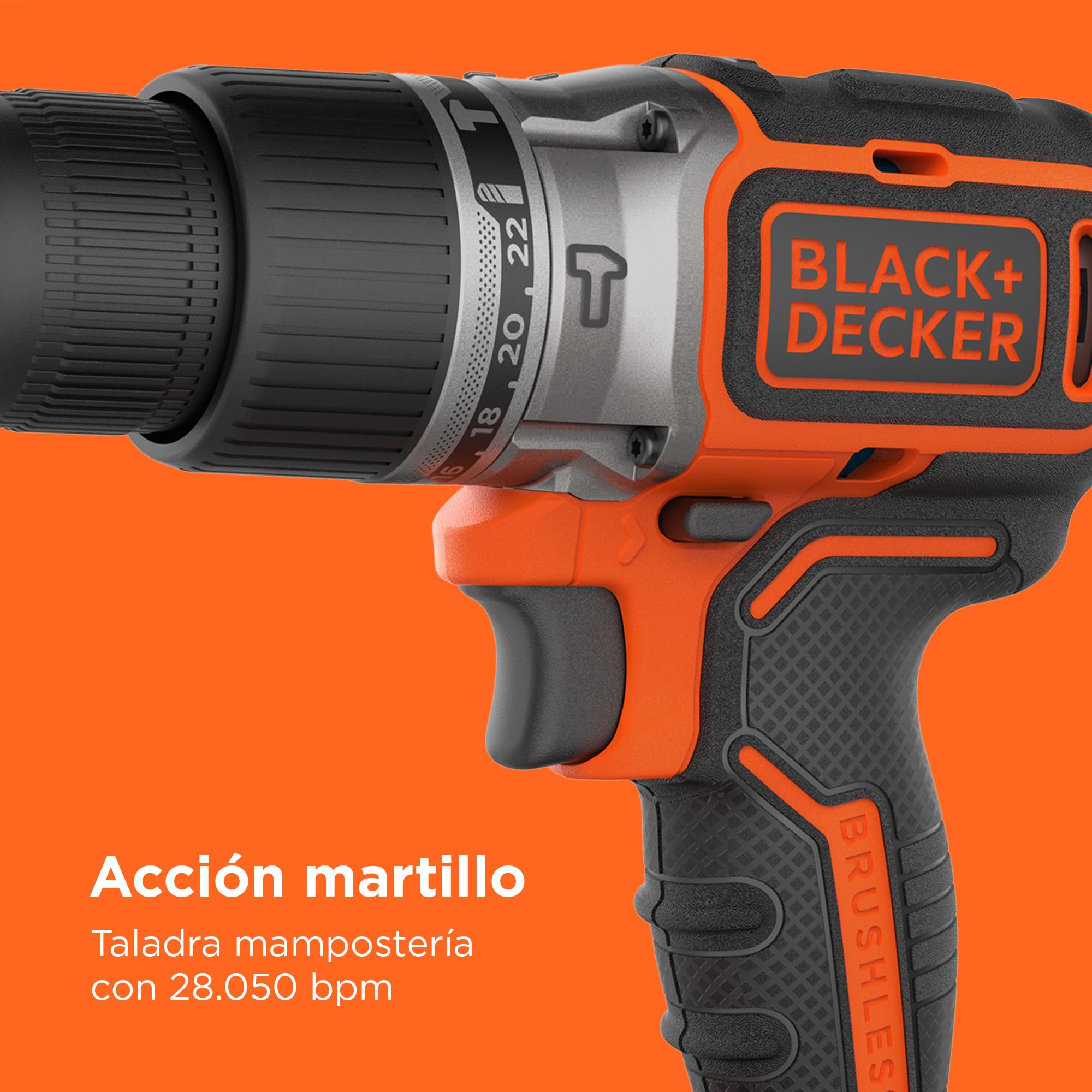 BLACK+DECKER Taladro percutor inalámbrico de 18V con 2 baterías de 2,5Ah, velocidad variable, 2 engranajes, 52Nm de par, POWERCONNECT, BL188E2K-QW