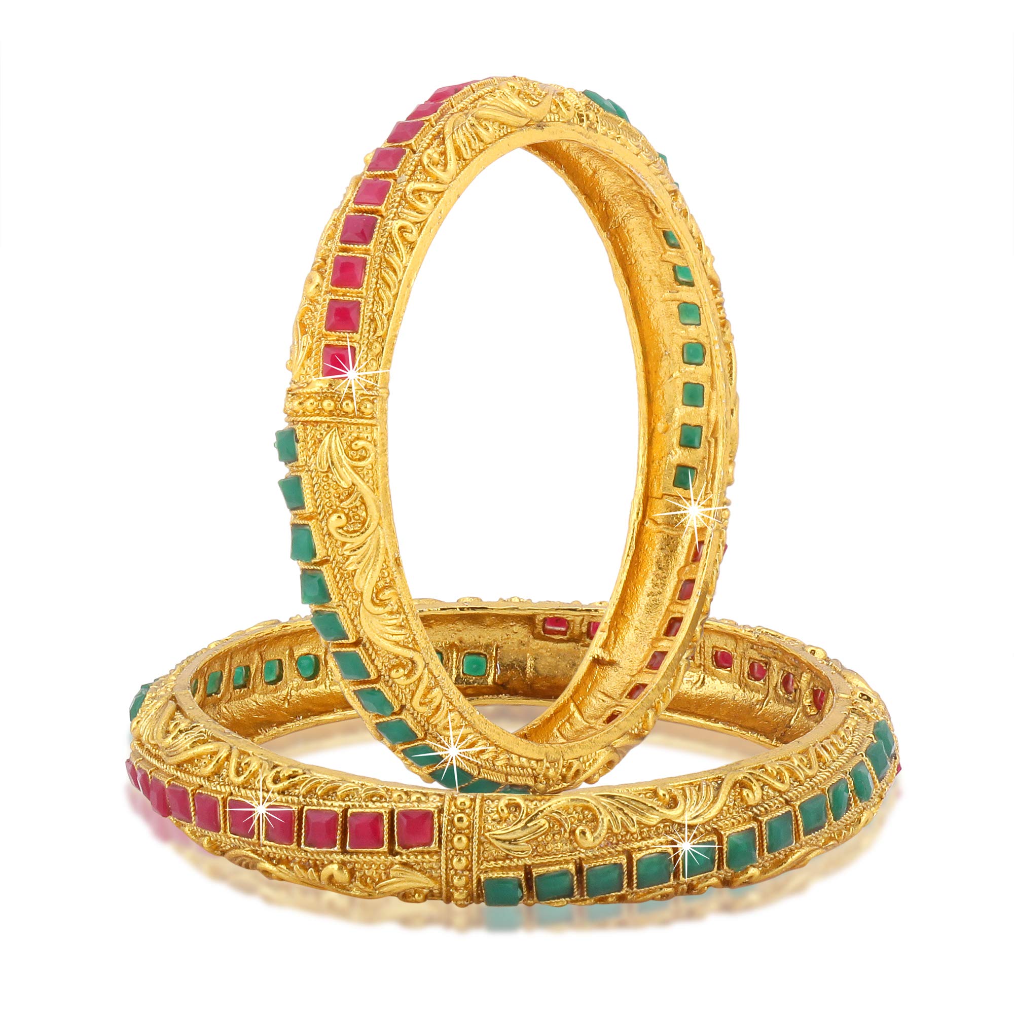 Yellow Chimes Classic Design Studded Stones 2 PCs Traditional Gold Plated Bracelet Bangles Set for Women and Girls (2.8) (B0897PQ8MC) Amazon Price History, Amazon Price Tracker