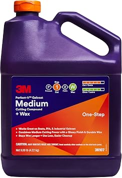 3M Perfect-It Gelcoat Medium Cutting Compound + Wax, 36107, 1 Gallon, One-Step Process, P1500 and Finer Scratches, Fiberglass Oxidation Remover for Boats and RVs