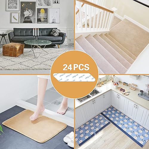 Miniatura 3 de 24 pinzas adhesivas para alfombra, cinta antideslizante de doble cara, lavable, reutilizable, para alfombra de área, tapones de alfombra que hacen