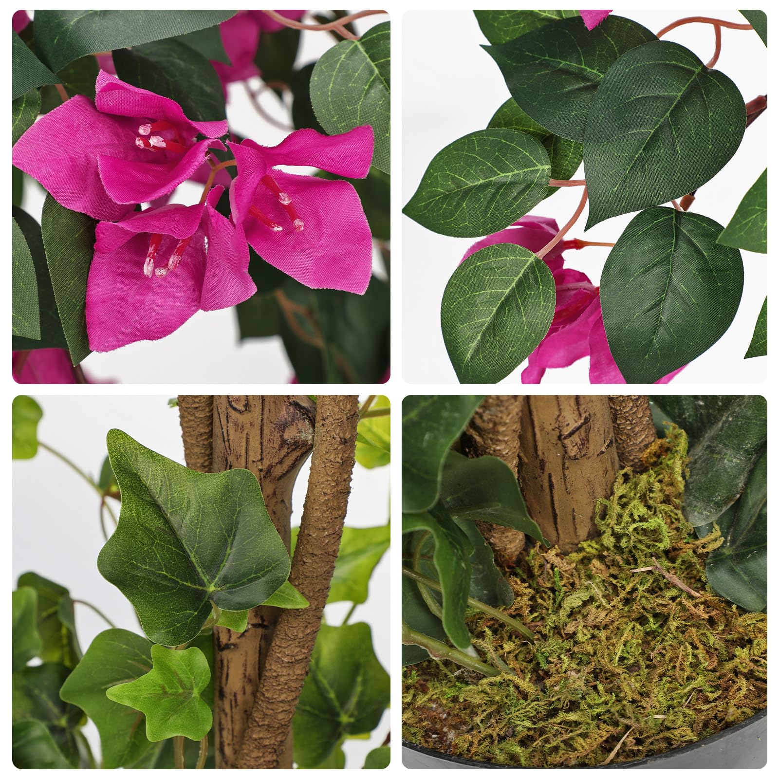 Árbol artificial de 120 cm de Bougainville con flores, planta artificial de triple flor, planta decorativa grande, plantas artificiales para interior, pasillo, sala de estar, dormitorio