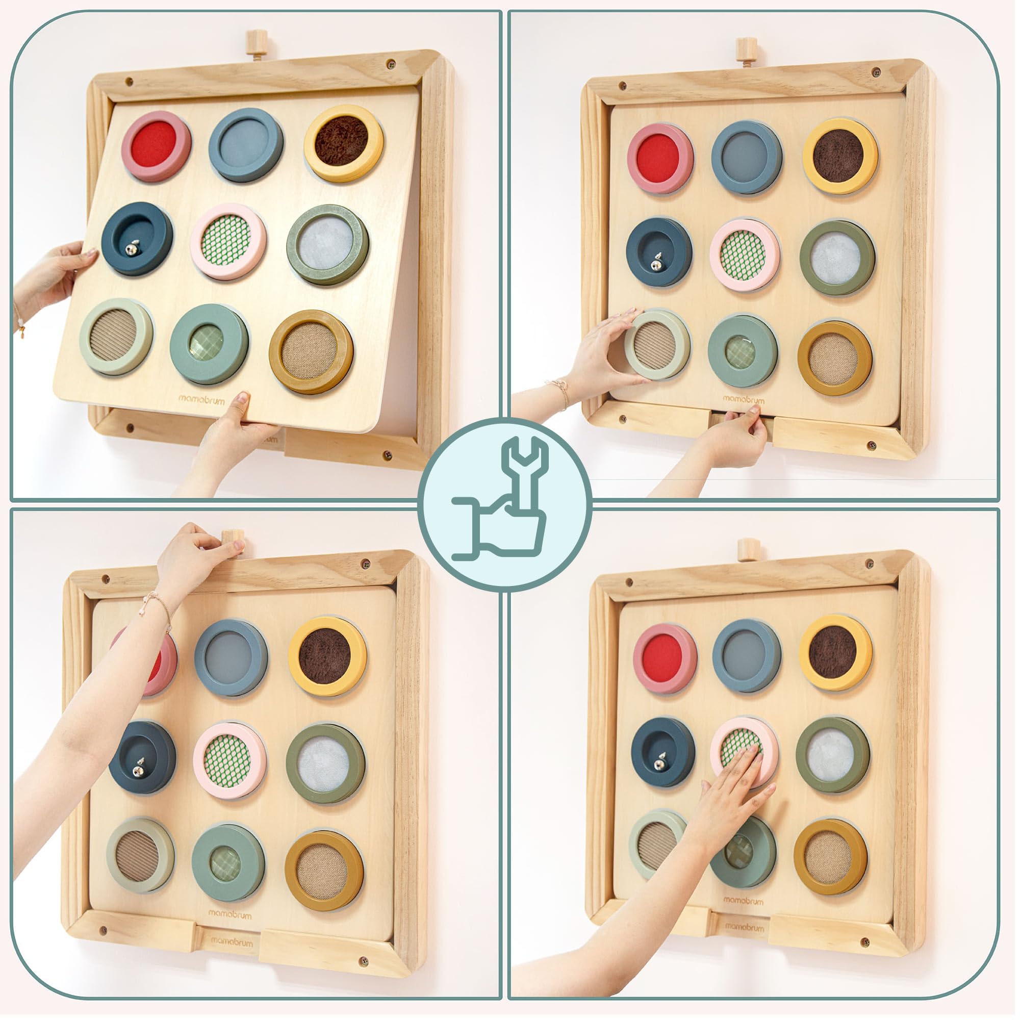 Mamabrum Tablica Sensoryczna Montessori 9 Tekstur z Ramką 18m+