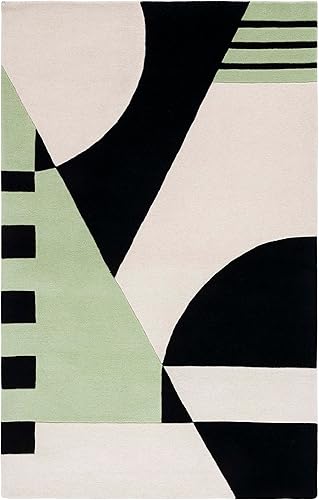 SAFAVIEH Rodeo Drive Collection - Alfombra de área de 5 x 8 pies, negro y verde, hecho a mano, lana abstracta moderna de mediados de siglo, ideal