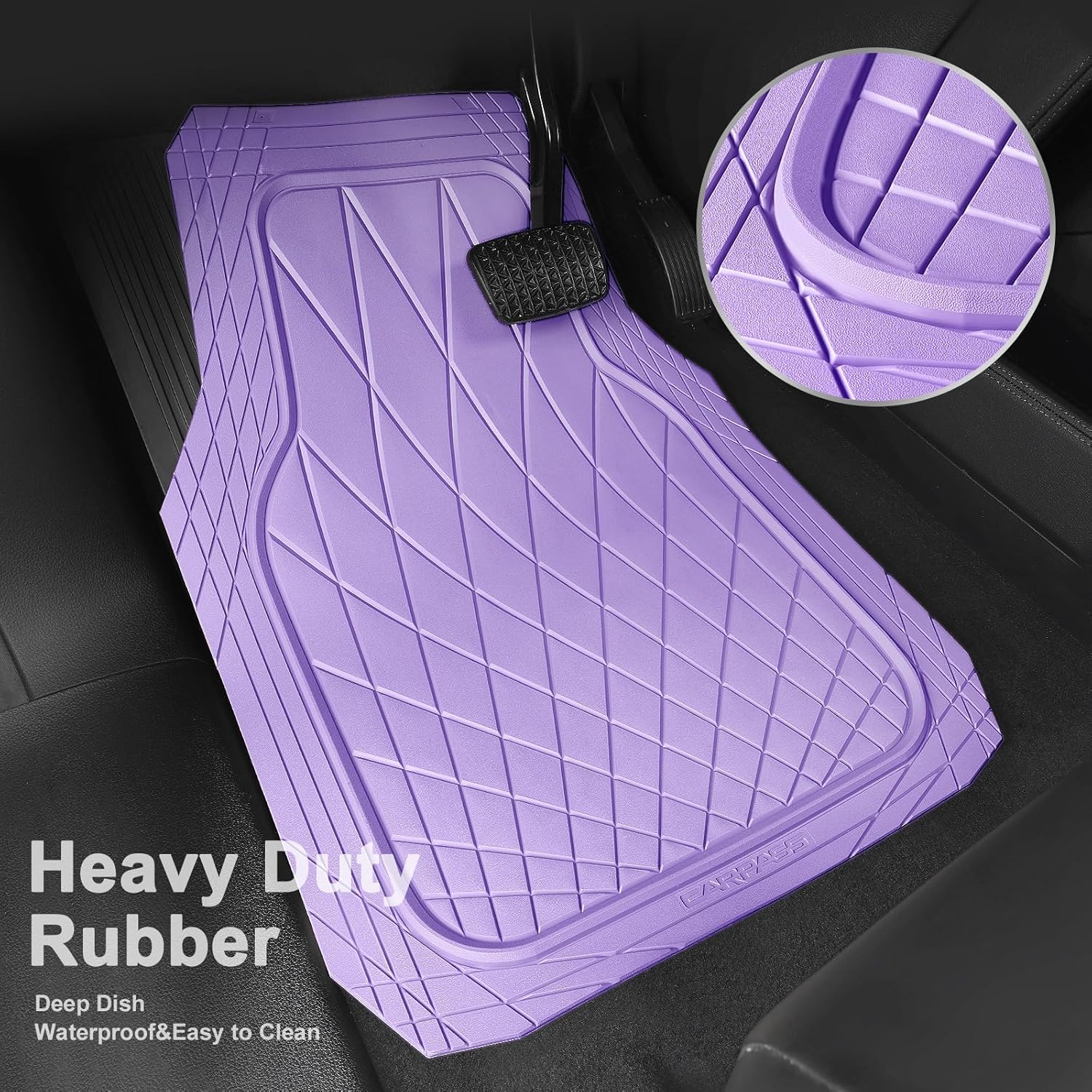 CAR PASS Heavy Duty Rubber Car Floor Mats, Deep Dish All Weather Car Mats Full Set, 3 Piece Waterproof Premium Anti-Slip Floor Mats Rugs Universal Trim to Fit for 95% Sedan SUV Van Truck, All Purple - Image 9