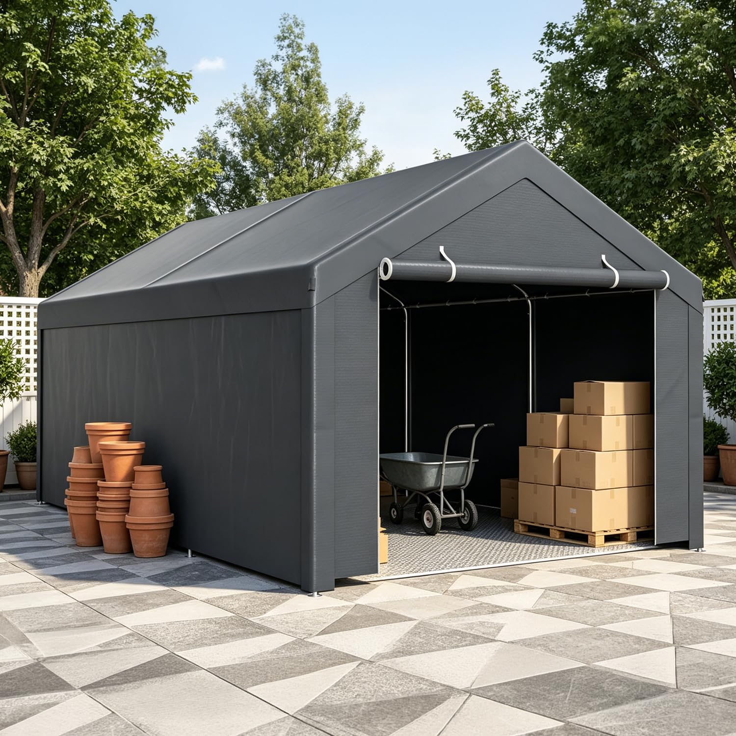 Garagenzelt Carport 3x6m Wasserdicht, Zeltgarage mit abnehmbaren Seitenwänden, Robuste Stahlrohrkonstruktion, Unterstand Lagerzelt für Auto, Motorrad, LKW, Gartenlager, Einfache Montage