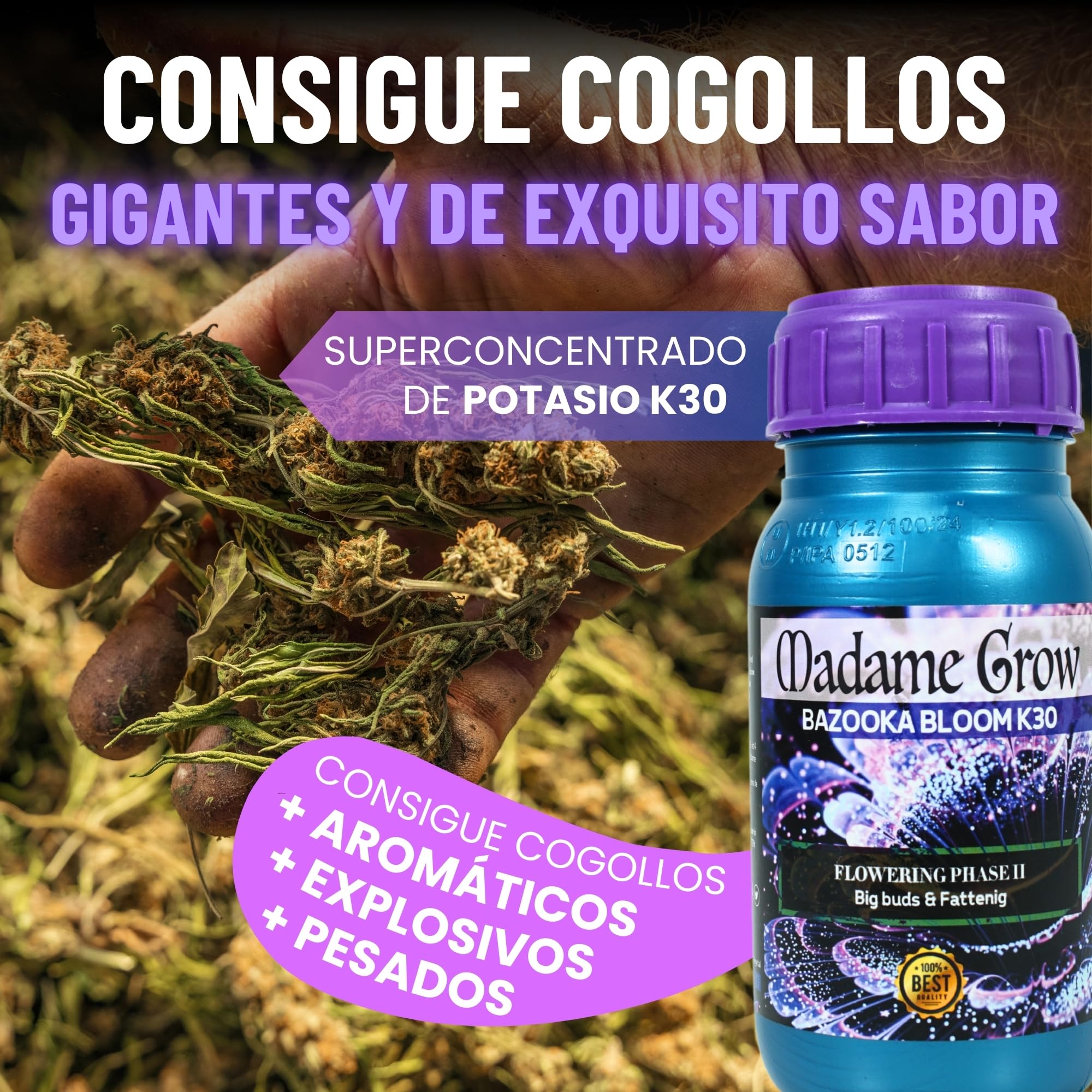 MADAME GROW Kit Kamala 3 x 250ml | Pack Fertilizantes Crecimiento Antiestrés y Engorde | Enraizante + Jabón Potásico + Engordador K30 | Pack 3 Abonos Orgánicos