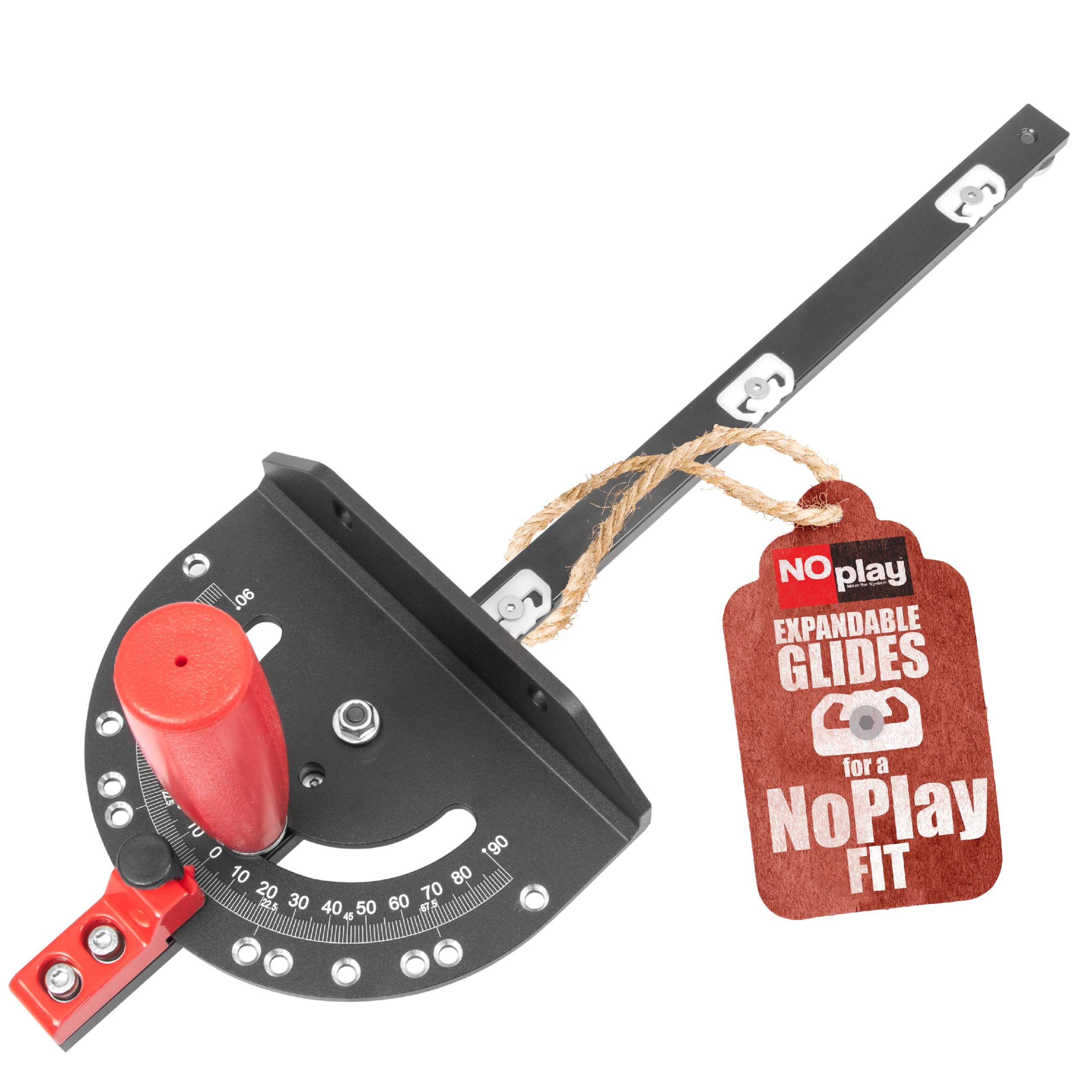 Fulton Miter Gauge 2000 SE Featuring NoPlay Expandable Glides • Steel Miter Bar Bar • Fits into a 3/4” x 3/8” Miter Slot • UHMW Slick Pad • Protractor