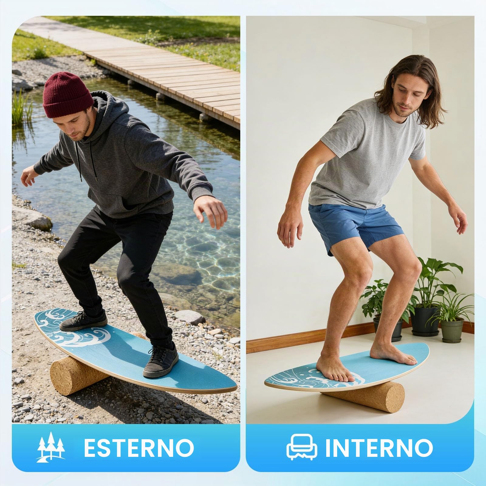 Tavola Di Equilibrio 3 In 1 Per Adulti,Con Rullo E Sfera Di Sughero,Superficie Antiscivolo E Silenziosa,Balance Board Ideale Per Surfisti E Snowboarder,Portata Massima 200 Kg