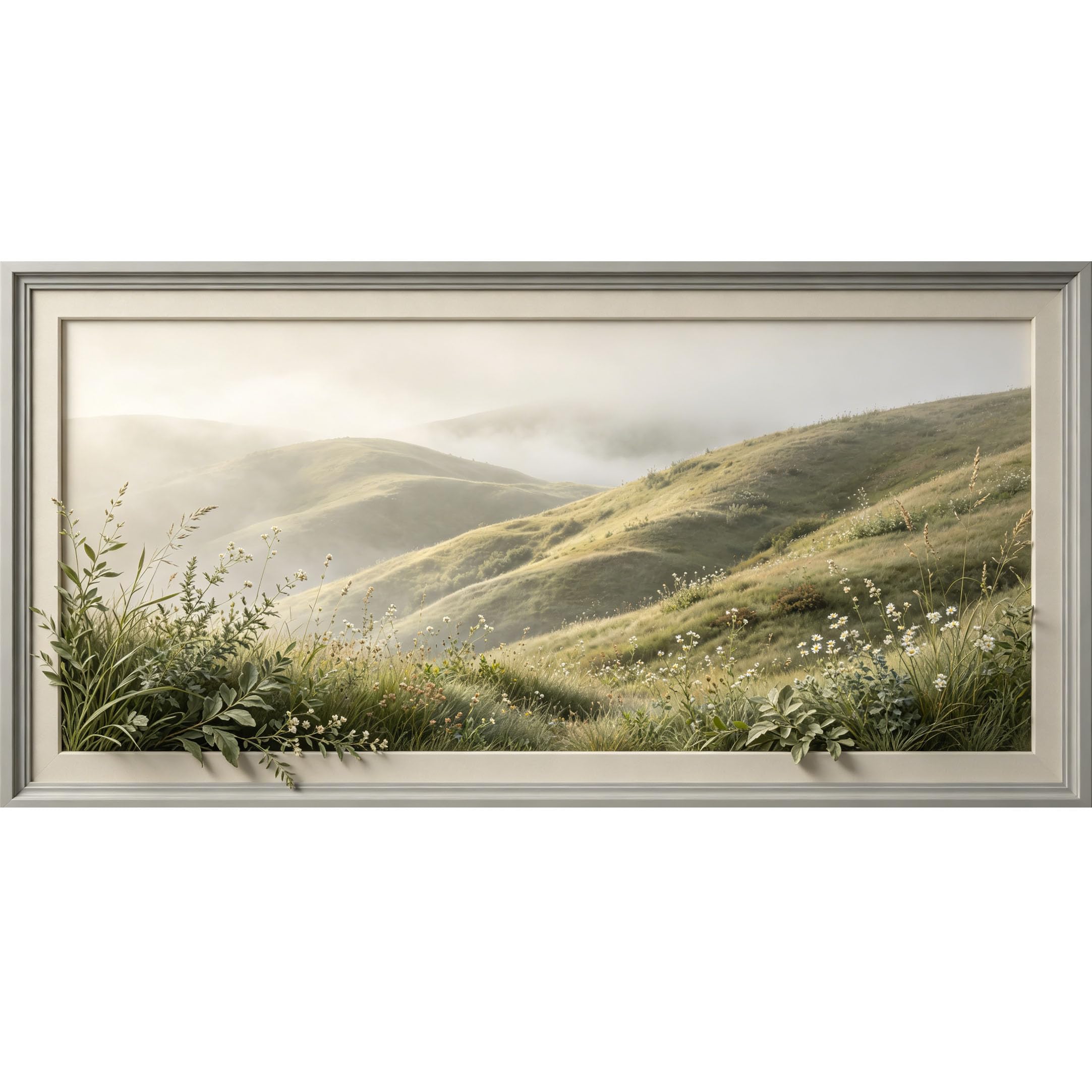 Agglomerix 3D Framed Wall Art Mountain Lake Landscape Botanical Floral Misty Valley Oil Painting Large Size SelfAdhesive Removable Wall Decor Prints Artwork for Living Room Bedroom Office