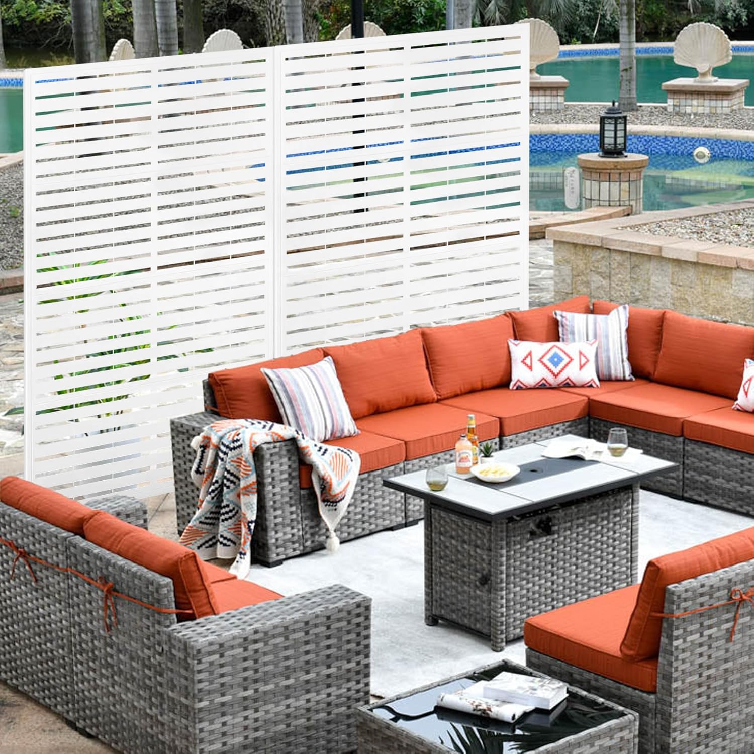 Prolee Metal Privacy Screen Outdoor 72" x 44",Decorative Fence Screen for Patio Screen Freestanding,Outdoor Privacy Panels with Stable Heavy Base for Deck, Porch and Balcony