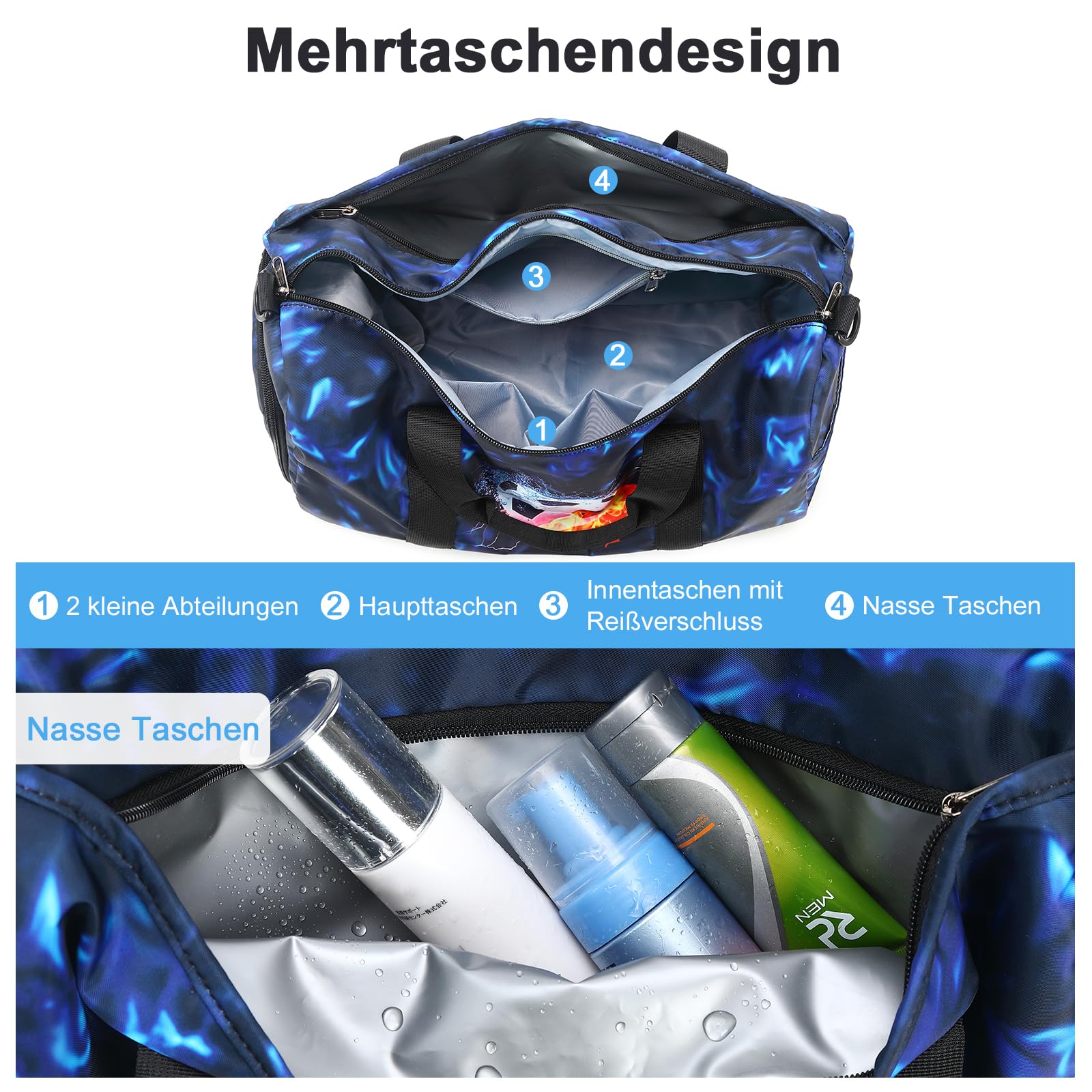 LEDAOU Sporttasche Kinder Schwimmtasche Jungen Damen mit Schuhfach und Nassfach Badetasche Teenager Kleine Reisetasche Fitnesstasche Sports Outdoor