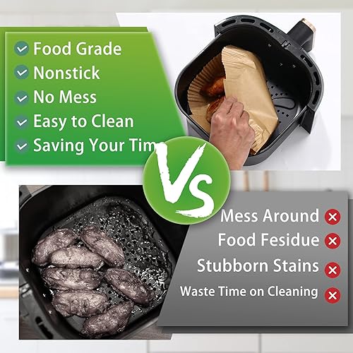 Miniatura 4 de Forro de papel desechable para freidora de aire, 60 revestimientos cuadrados antiadherentes de papel pergamino de 6.3 pulgadas, a prueba de aceite,