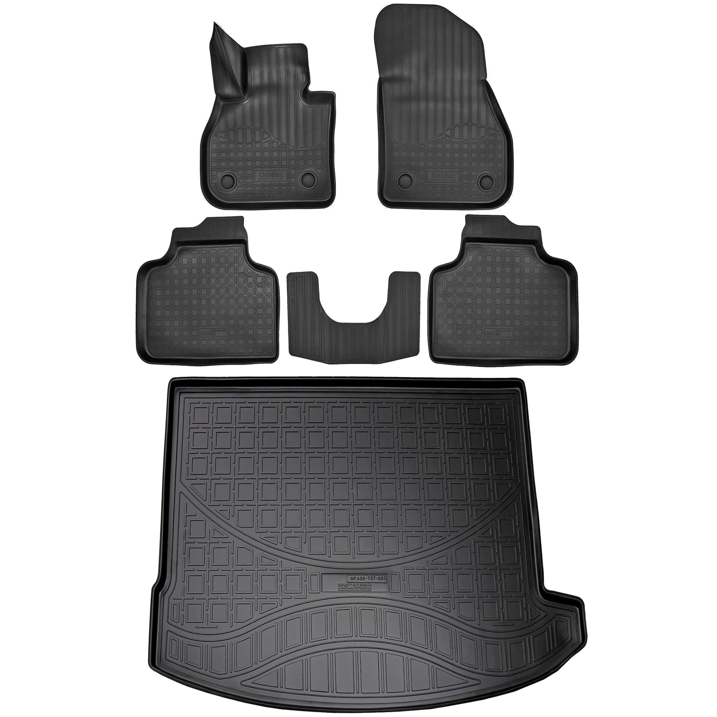 RECAMBO Juego de alfombrillas de goma y bandeja para maletero aptas para Mini Countryman F60, año de fabricación a partir de 2017, 100% a medida, alfombrillas y maletero de TPE antideslizante de alta