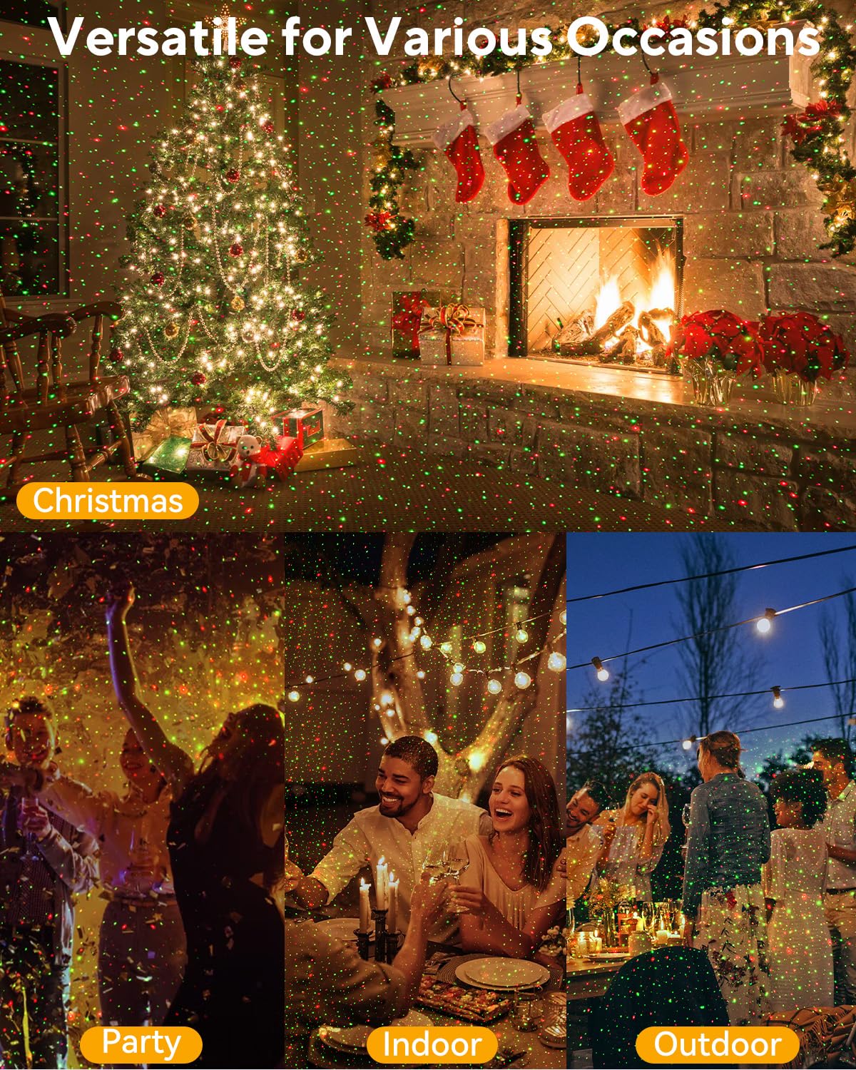 Neroupe Weihnachtsprojektor Lichter Außen Wasserdicht mit Fernbedienung, Outdoor Weihnachtsdekorationen Garten & Landschaft Lichter mit Roten und Grünen Sternen für Garten Zimmer Dekor/Halloween
