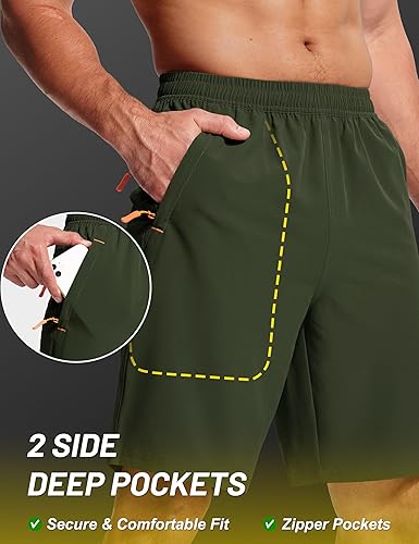 Miniatura 2 de MAGCOMSEN Pantalones cortos de senderismo para hombre de 9 pulgadas, de secado rápido, ligeros, con bolsillos con cremallera, para entrenamiento,