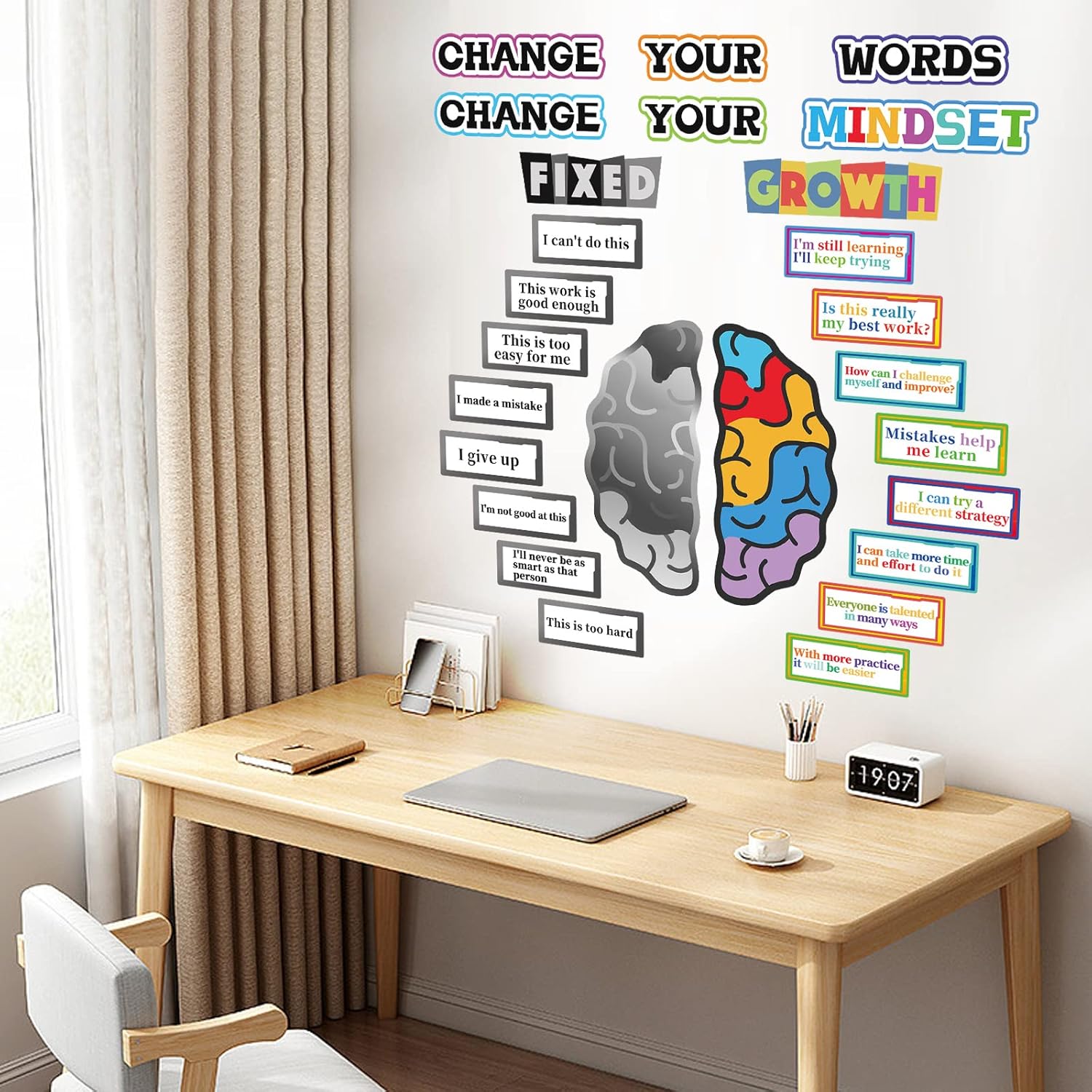 26pcs Growth Mindset Posters for Classroom, Growth Mindset Bulletin Board Set, Inspirational Poster Positive Sayings Motivational Quotes for Teens Students Teachers, Class Decorations School Supplies