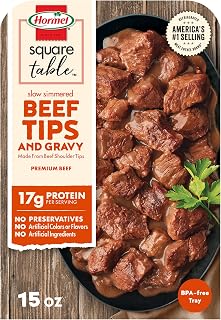 Hormel Square Table Slow Simmered Beef Tips & Gravy 15 oz Refrigerated Entree - Quick Homestyle Dinner Ready in 5 Minutes