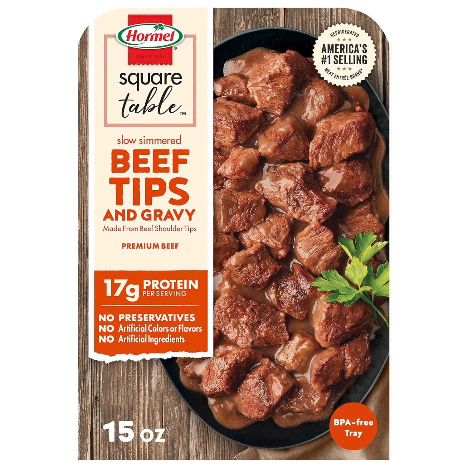 Hormel Square Table Slow Simmered Beef Tips & Gravy 15 oz Refrigerated Entree - Quick Homestyle Dinner Ready in 5 Minutes