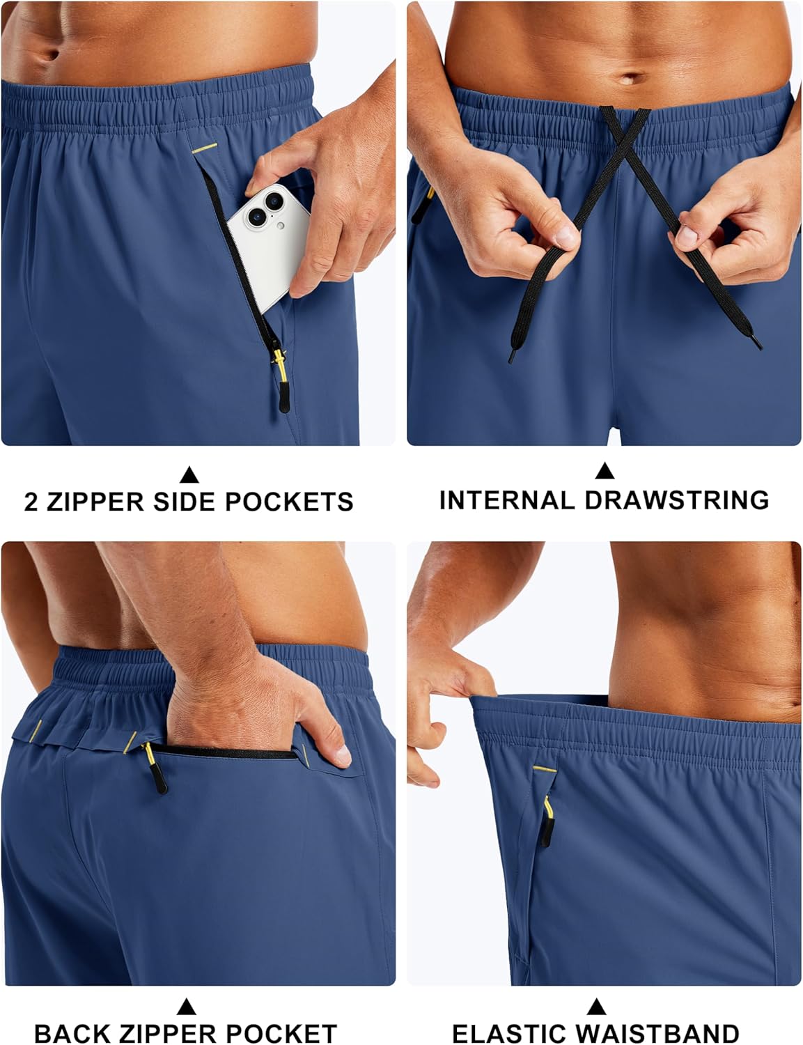 TACVASEN Men's Running Athletic Shorts 9" Quick Dry Workout Gym Shorts Lightweight Summer Shorts 3 Zipper Pockets - Image 4