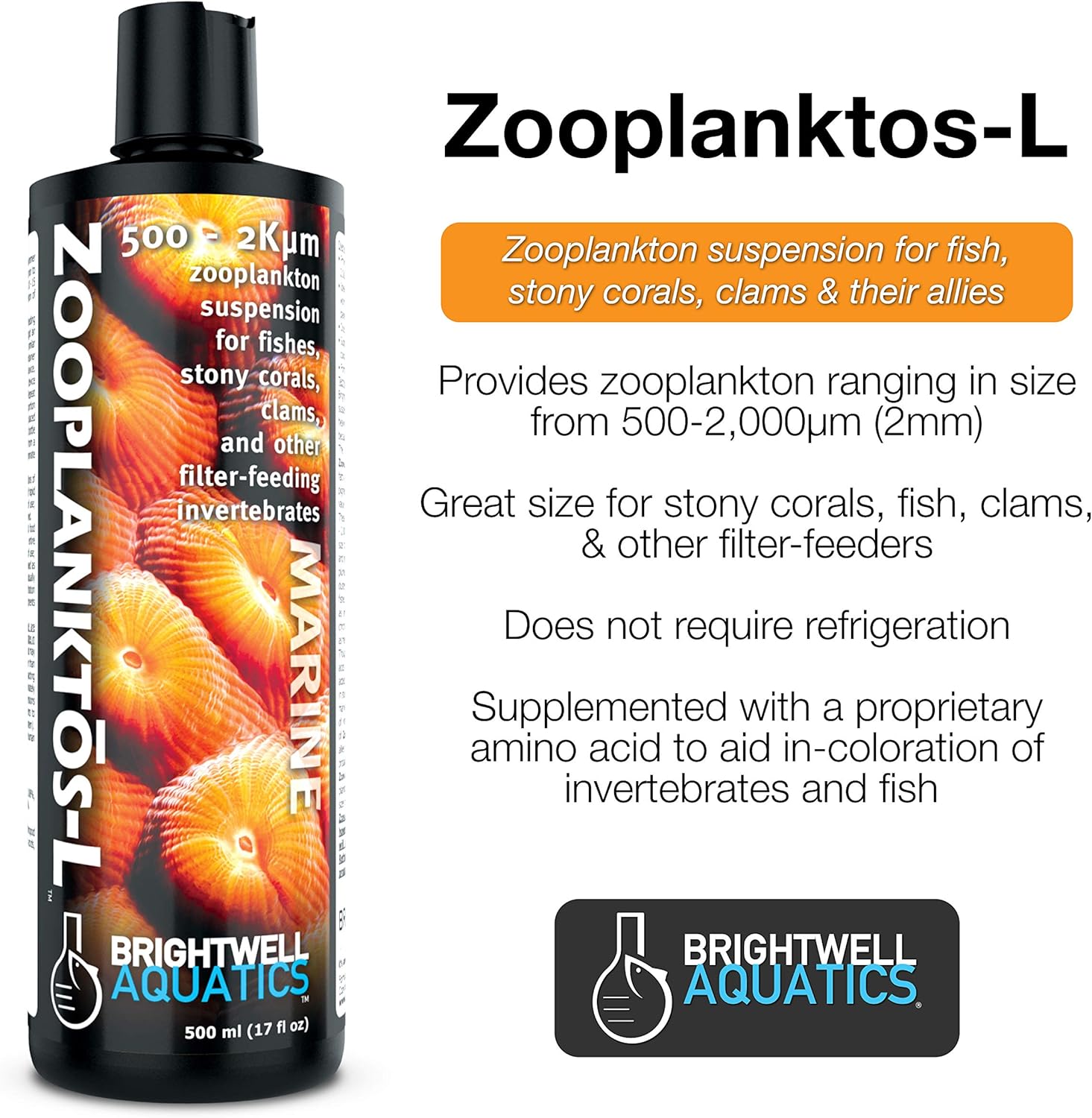 Brightwell Aquatics Zooplanktos L - Zooplankton Suspension for Fishes, Stony Corals, Clams, and Other Filter-Feeders
