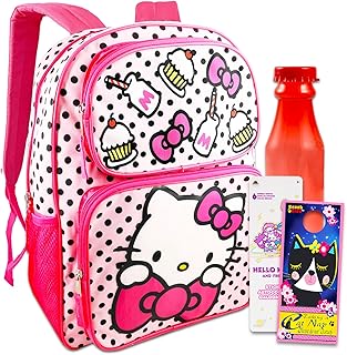 for Girls Kids Toddlers ~ Deluxe 16" Hello Kitty School Bag Bundle with Water Bottle, Stickers, and More (Hello Kitty School Supplies)
