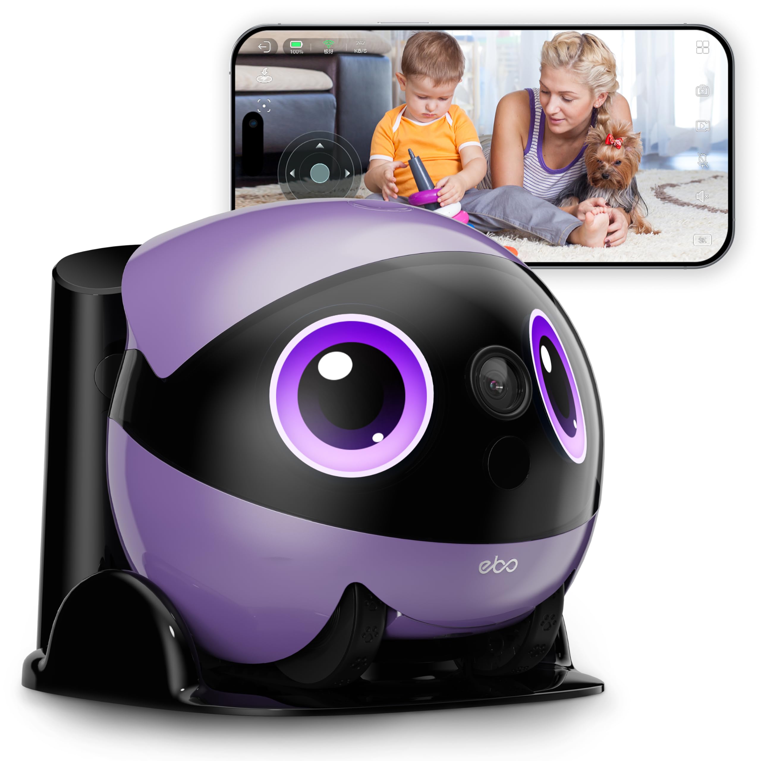 Enabot EBO Air 2 Plus, robot intelligente guidabile per la sorveglianza domestica con immagine facciale personalizzata, telecamera di sorveglianza 3K con batteria, fotocamera per animali domestici con