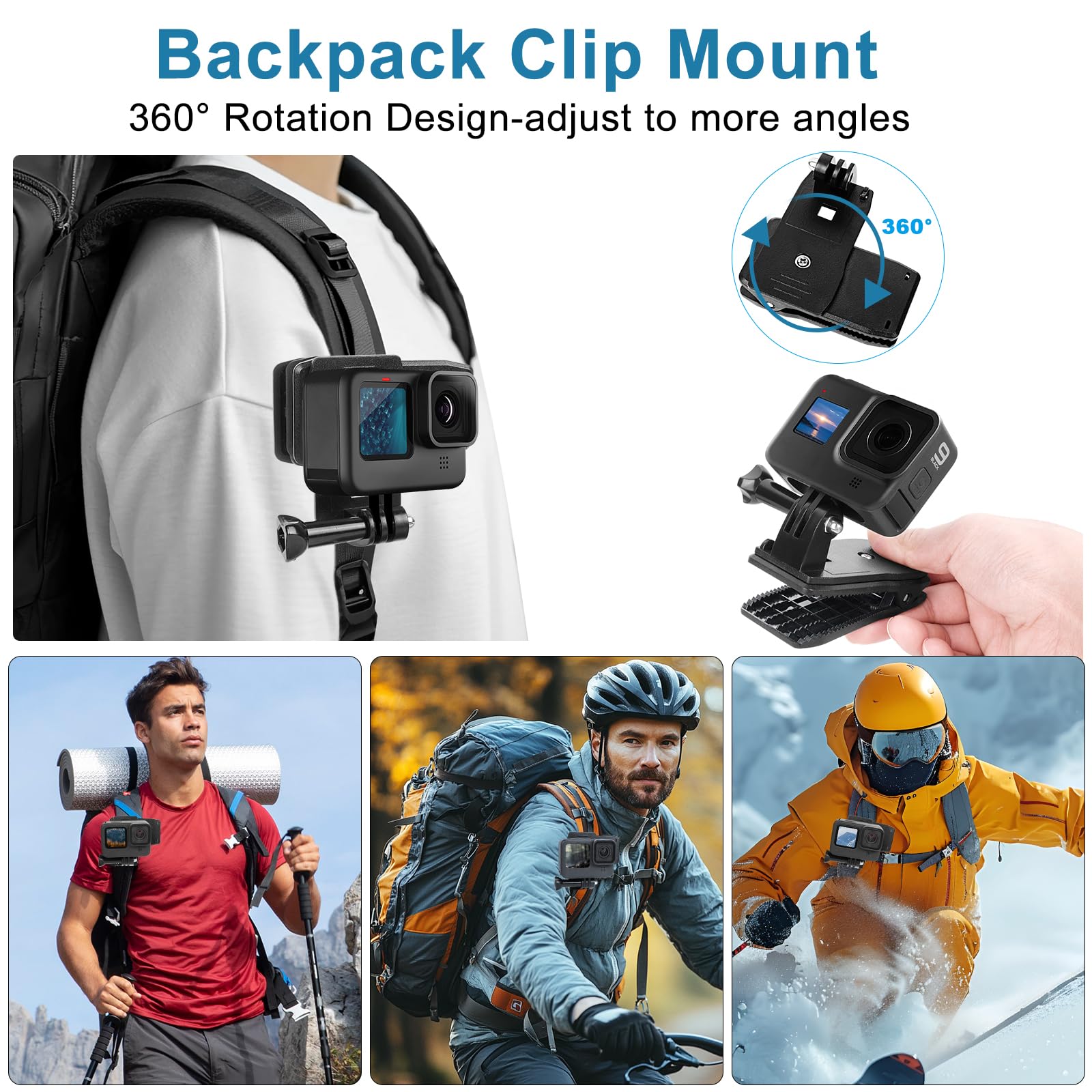 ChromLives Action Camera Set Accessori per GoPro Hero e Insta 360, Kit Accessori 4 in 1 con Porta Tracolla Porta Testa Zaino per GoPro Hero/Insta 360 X4 / X3