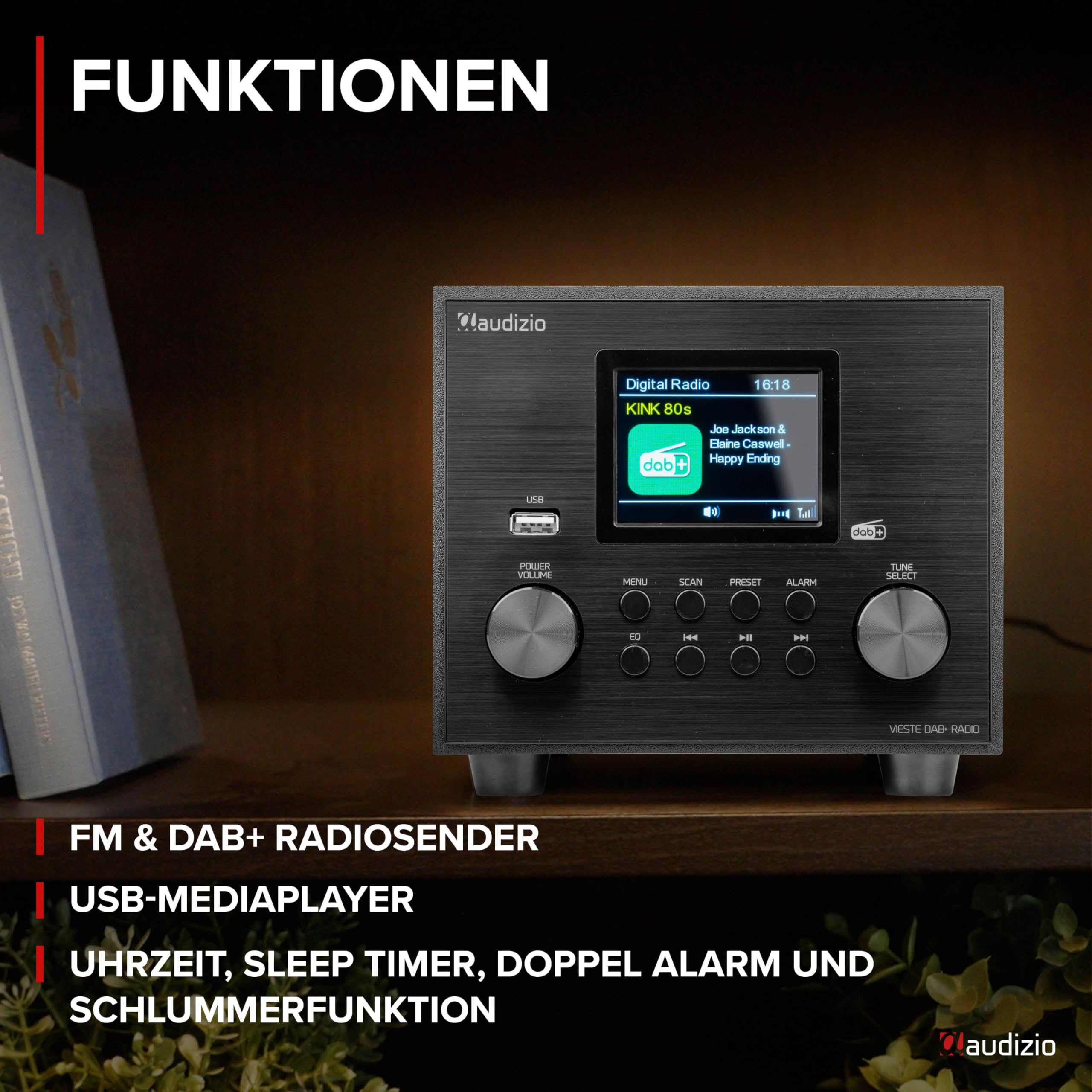 Audizio Vieste - DAB Radio mit Bluetooth, 60 Watt Lautsprecher, DAB Plus Radio mit USB Anschluss, FM & UKW, Weckerfunktion, 20 Speicherplätze, Auto-Suchlauf, Schwarz