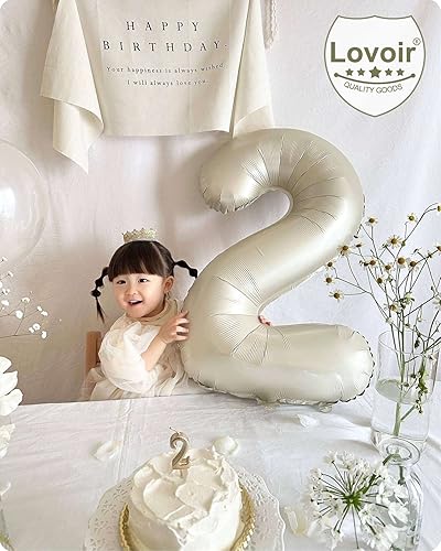 Miniatura 5 de Globo de 40 pulgadas, color blanco arena crema, número 4, globos de helio de aluminio de Mylar de gran tamaño para fiestas de cumpleaños,