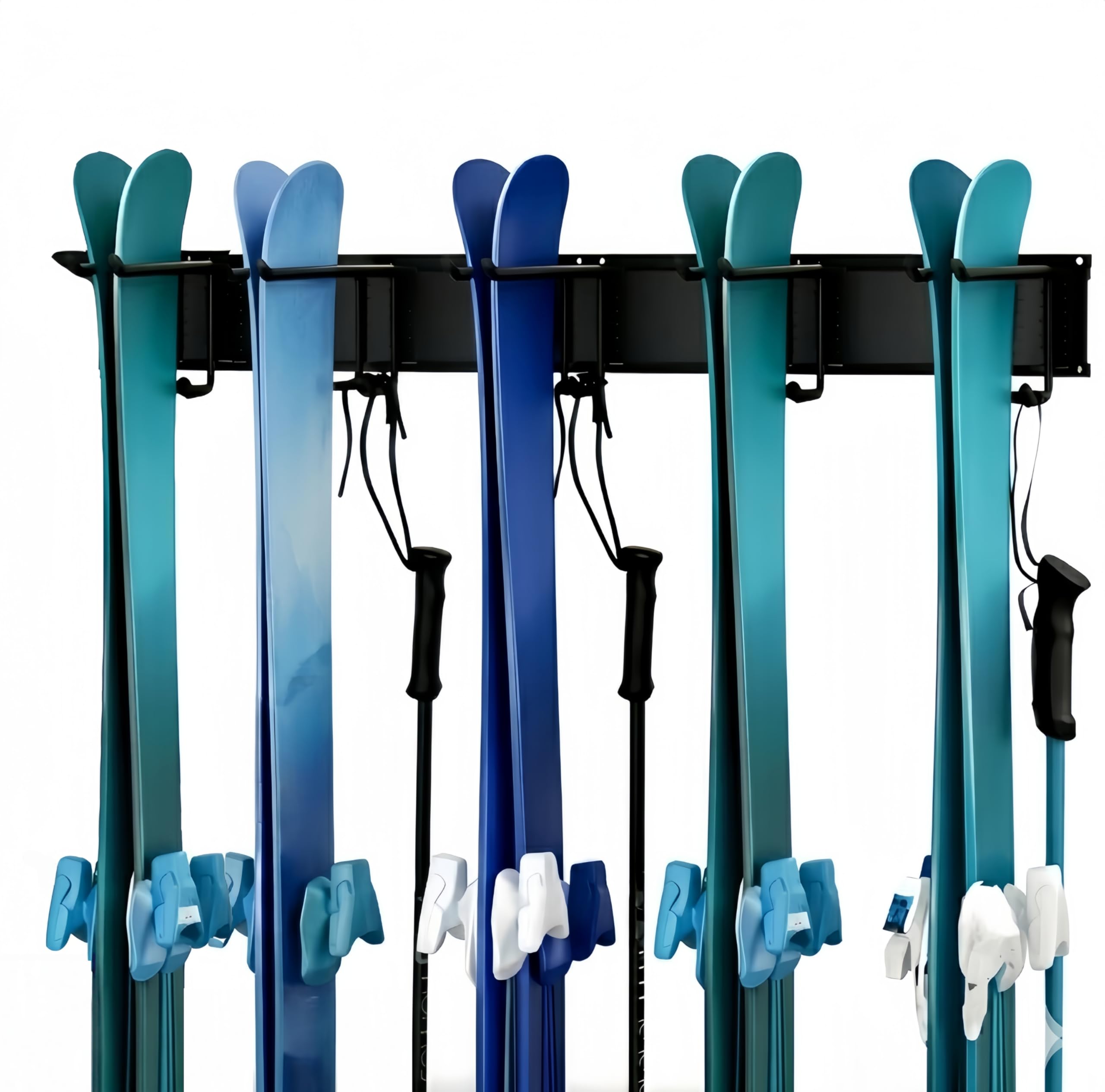 Estante de almacenamiento de pared para esquís, soporte de esquí, capacidad para 10 pares, soporte de pared para monopatín, soporte de esquís de acero para el hogar y el garaje
