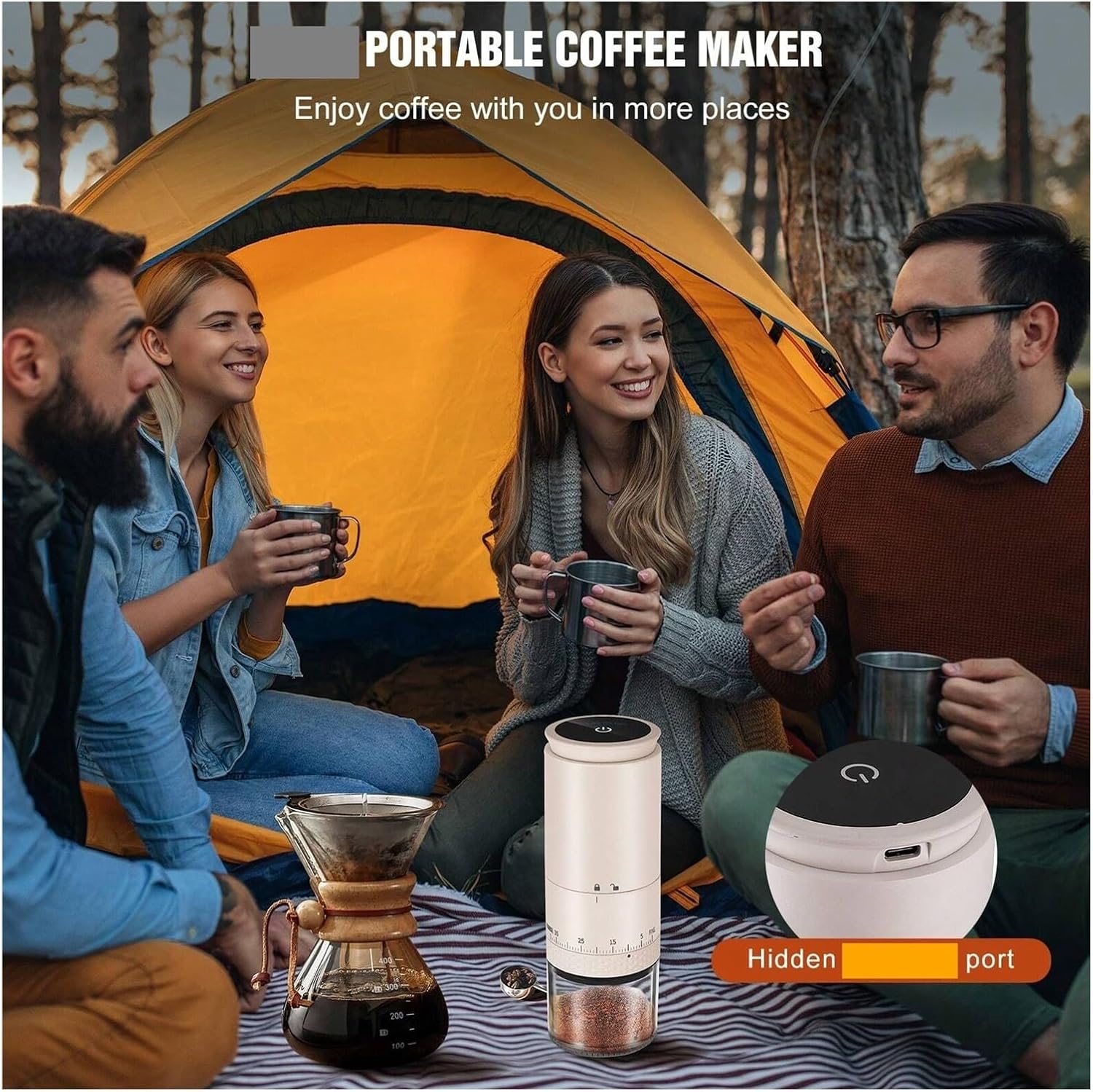 Fit for 1500mAh Electric Coffee Grinder, Externally Adjustable Coffee Burr Grinder with Type‑C, Portable Bean Grinding Machine, Cordless Coffee Maker for Home, Office & Travel(White 1000mAh)