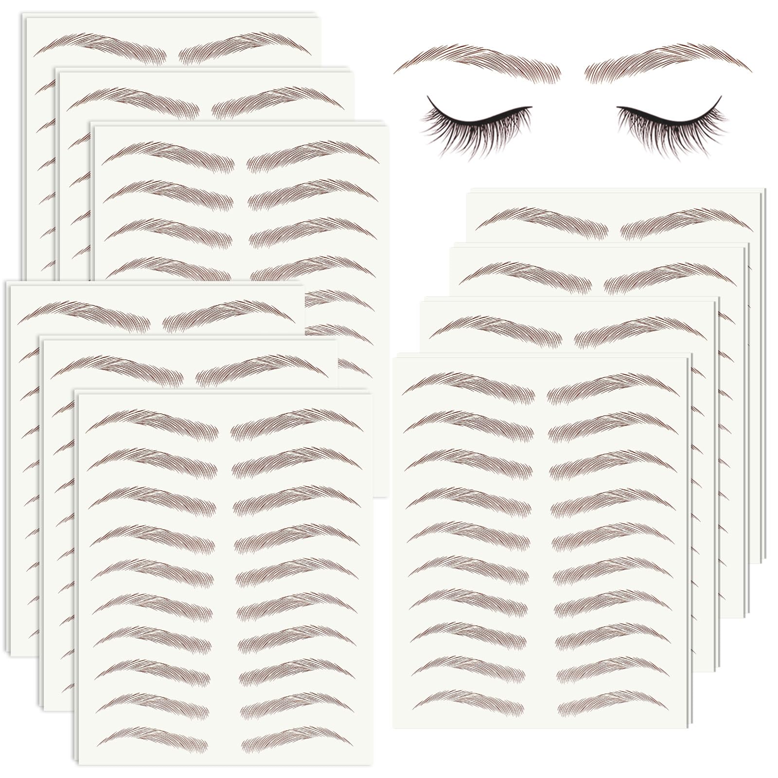 20 Sheets 200 Pairs Eyebrow Tattoo Sticker Waterproof 4D Hair-Like Natural Fake Tattoo Eyebrows Transfers Stickers Peel Off Brows Grooming Shaping Makeup Sticker for Women Girls, Brown