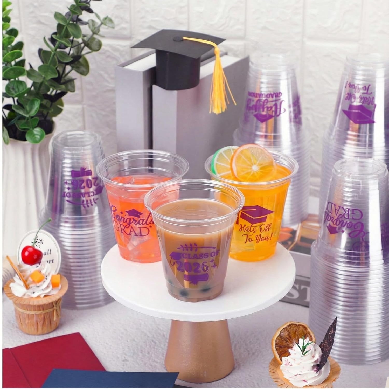 Eaasty 100 Pcs 12oz Graduation Cups 2026 Disposable Plastic Cups for Class of 2026 Graduation Party Congrats Grad Elegant Party Supplies Tableware Decorations (Purple)