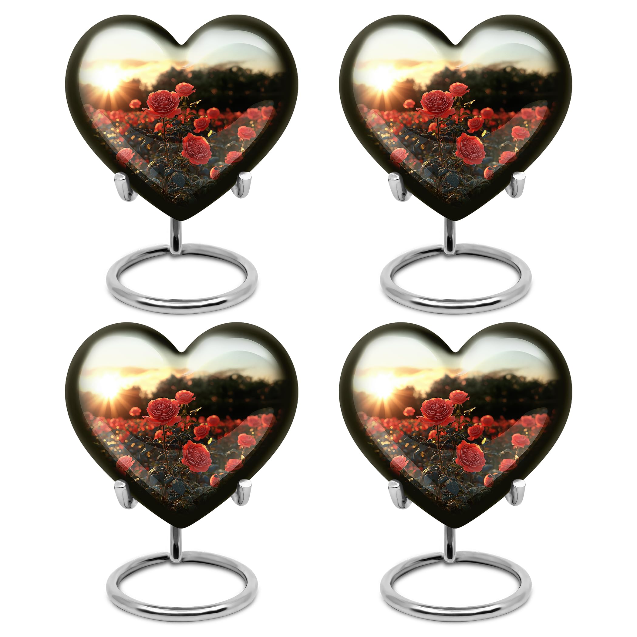 YATHABHISA Red Rose Heart Urns for Human Adult Ashes, Burial Urn for Men & Women, Cremation Ash Keepsake, Memorial Gift, Handcrafted, Light Green, 3 Inch (Set of 4)