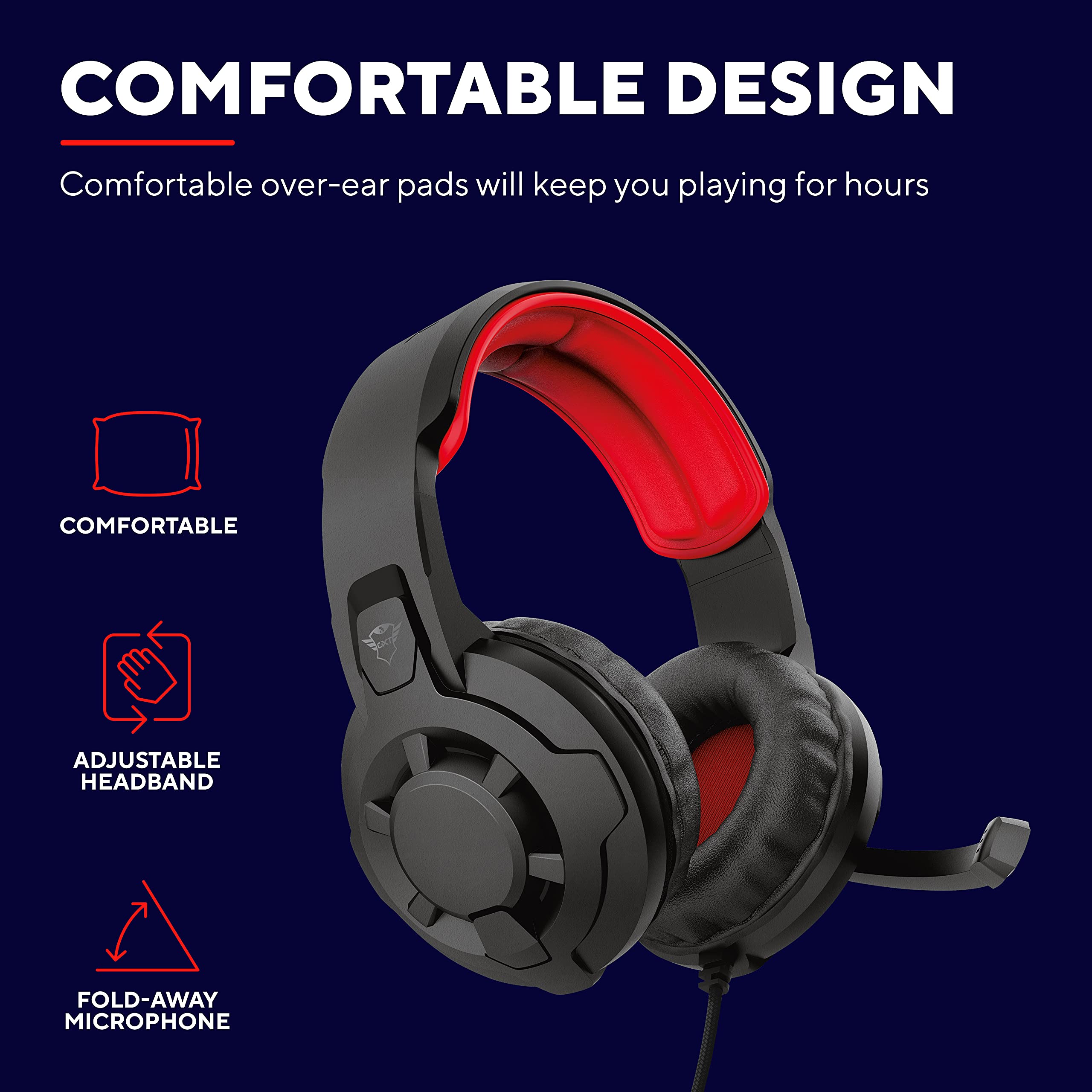 Trust Gaming GXT 411 Radius Wieloplatformowy zestaw słuchawkowy do gier, do PC, PS5, PS4, Xbox, Nintendo Switch, mobilne, nauszne, gniazdo audio 3,5 mm, regulacja głośności, regulowany mikrofon -