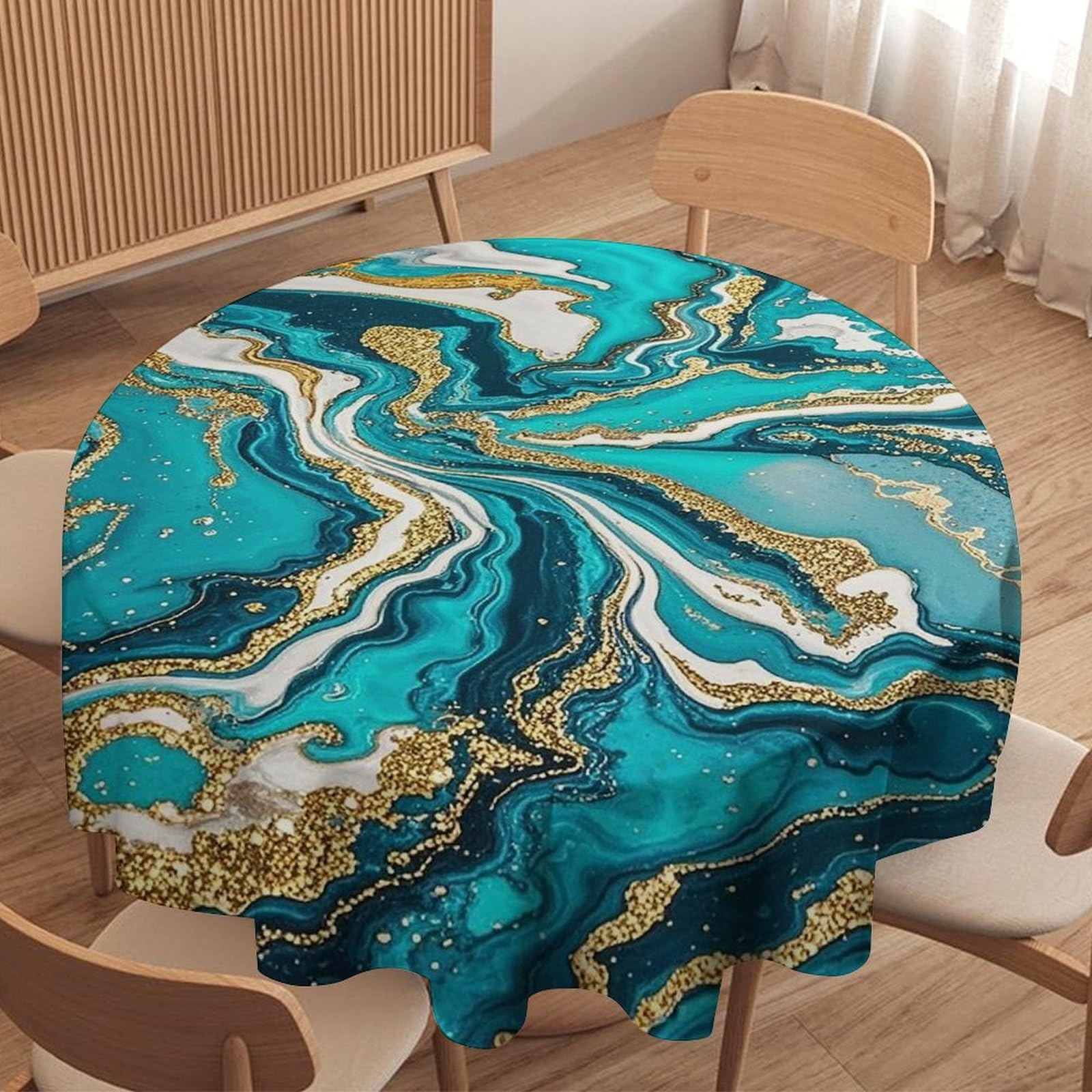 Nappe ronde marbre bleu lavable antitache pour repas de fête sans stress
