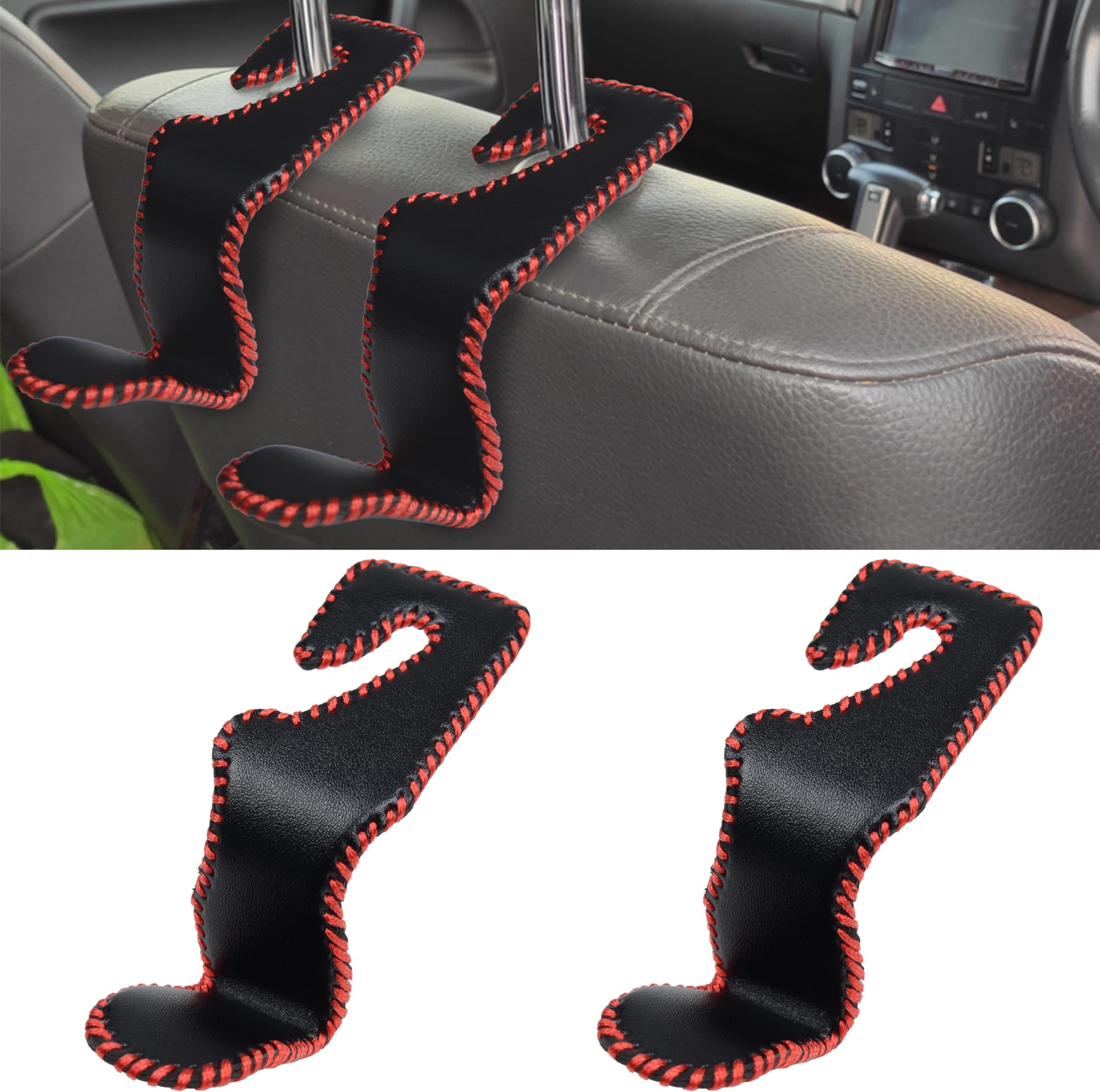 BFXM 2Pcs Car Seat Headrest Hooks, Back Seat Purse Leather Hanger Holder Hook, Magnetic Storage Organizer for Purses Handbag Grocery Bags Coats