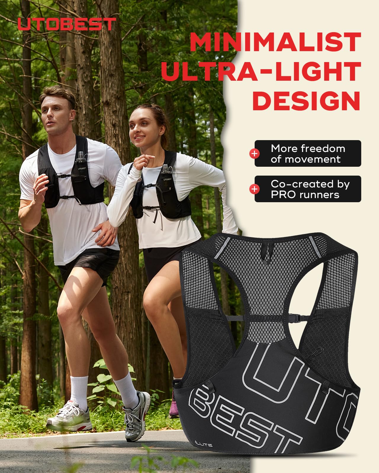 UTOBEST Gilet de course pour homme et femme, gilet d'hydratation minimaliste ultra léger, respirant, réfléchissant, pour randonnée, jogging