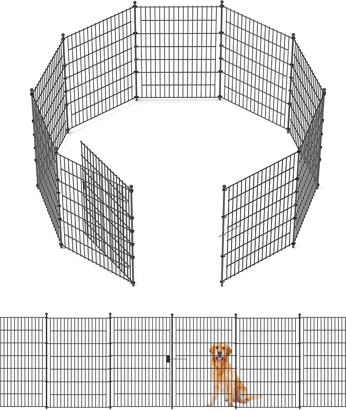 Barrera de animales para valla de jardín con puerta de 40 pulgadas de alto x 23 pies de largo | 10 paneles de alambre de Metal resistente, valla decorativa sin excavación, vallas altas de seguridad para perros al aire libre con estaca, bordes temporales para patio