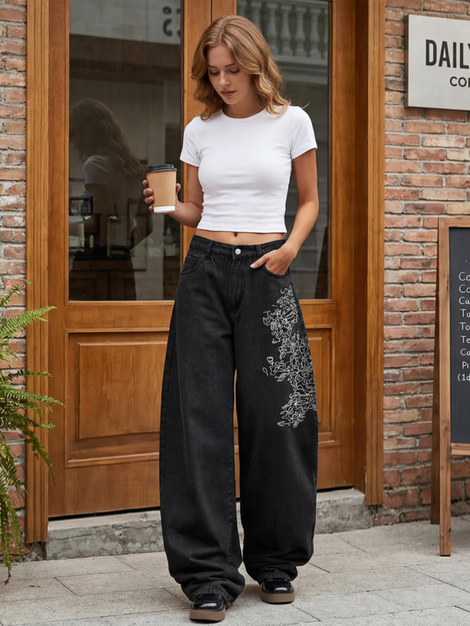EMMIOL Baggy Jeans Damen Mid Low Waist Loose Hosen Hip Hop Y2K Boyfriends