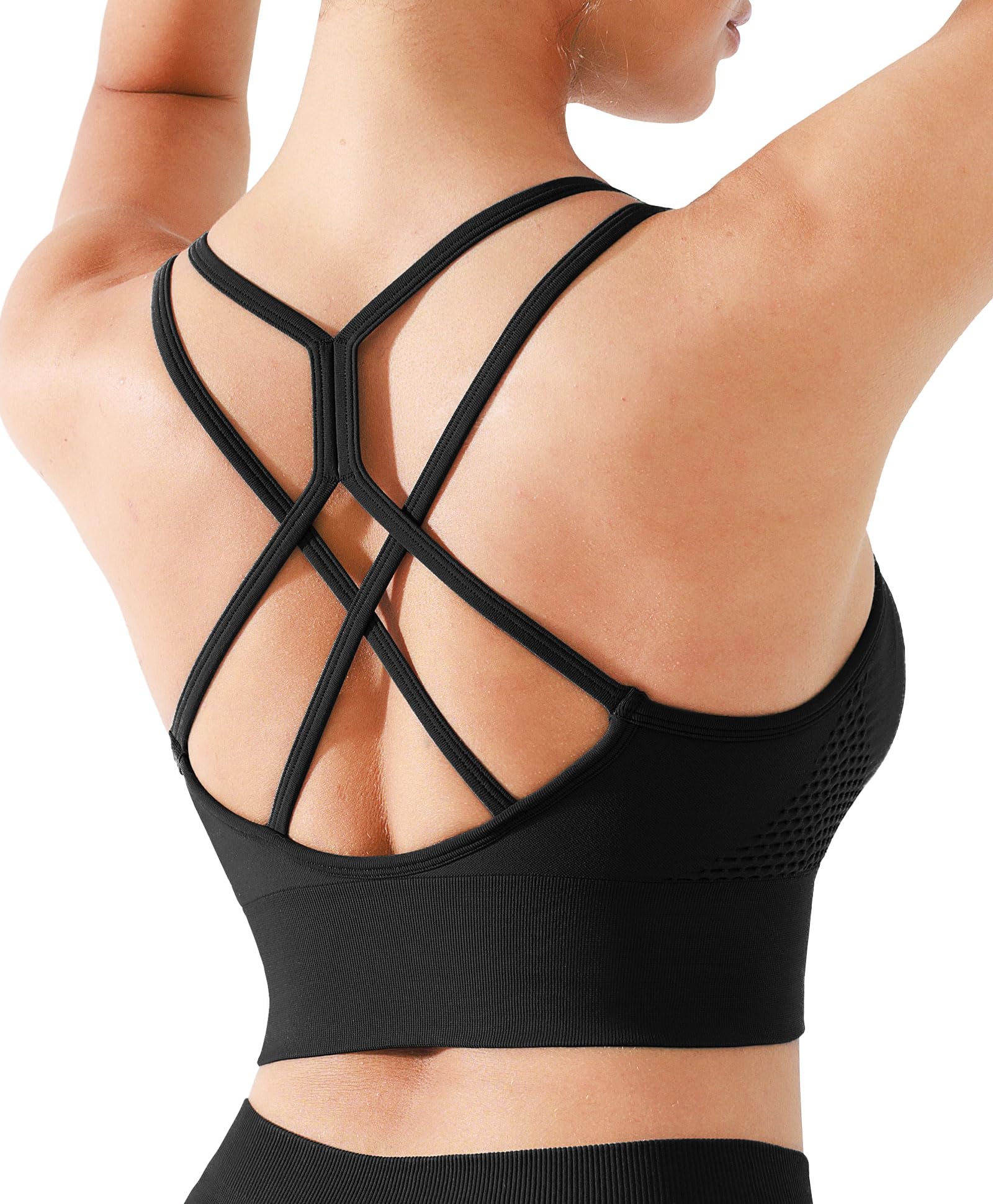 BRXL Strappy Ruched Sports Bra for Women Breathable Seamless Criss Cross Back Light Support Unpadded Bras Exercise Yoga